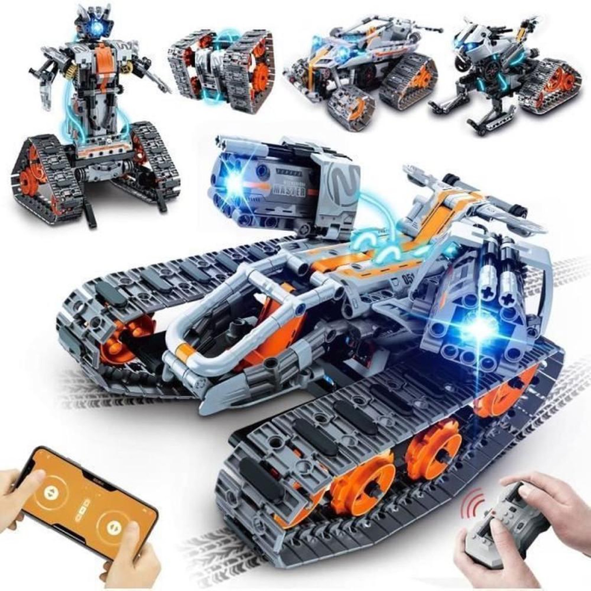 Set robot de construction RC 5 en 1 Technic 604 pièces avec LED, contrôle via application et programmation, 5 modèles pour enfants 6-12 ans
