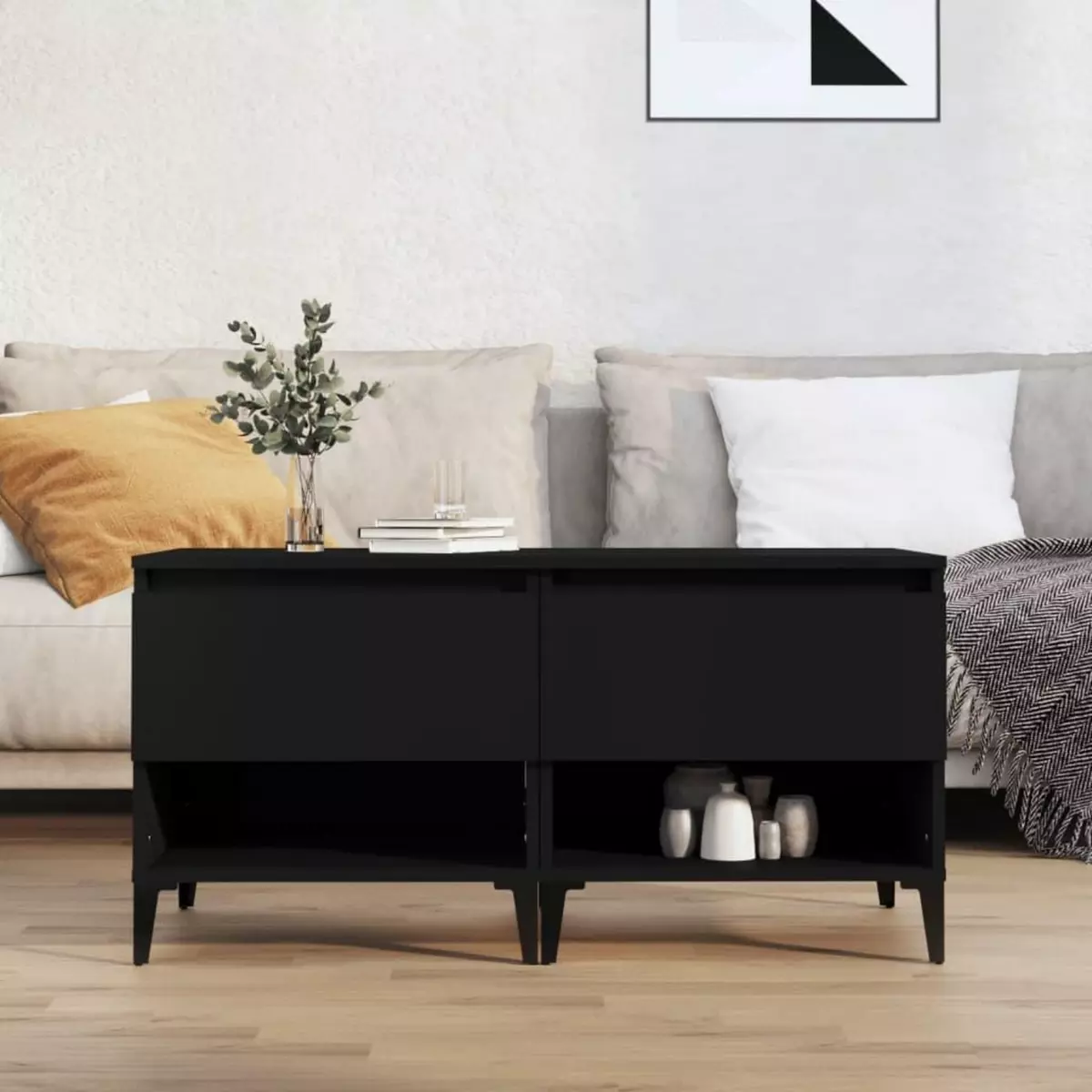 VIDAXL Tables d'appoint 2 pcs Noir 50x46x50 cm Bois d'ingenierie