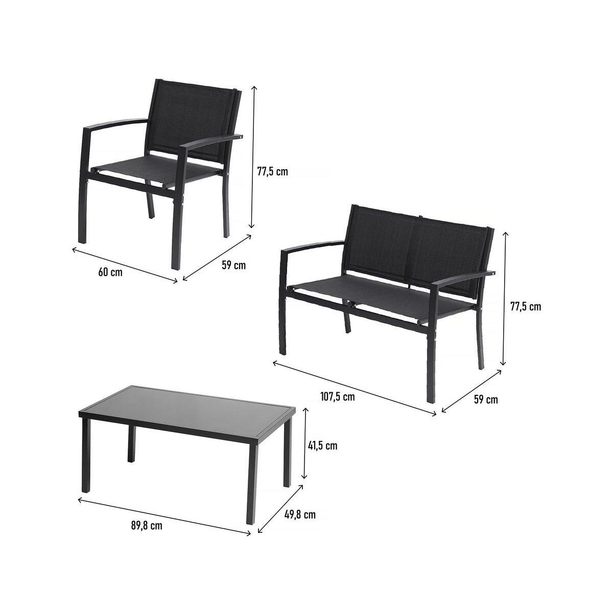 Habitat et Jardin Salon de jardin bas  Lino  - 4 places  - Noir