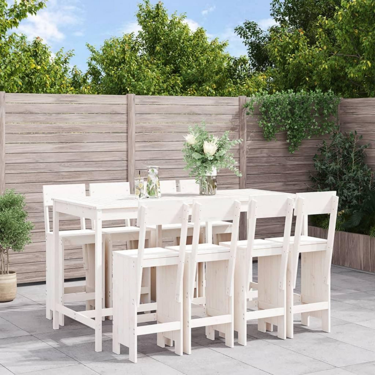VIDAXL Ensemble de bar de jardin 9 pcs blanc bois de pin massif