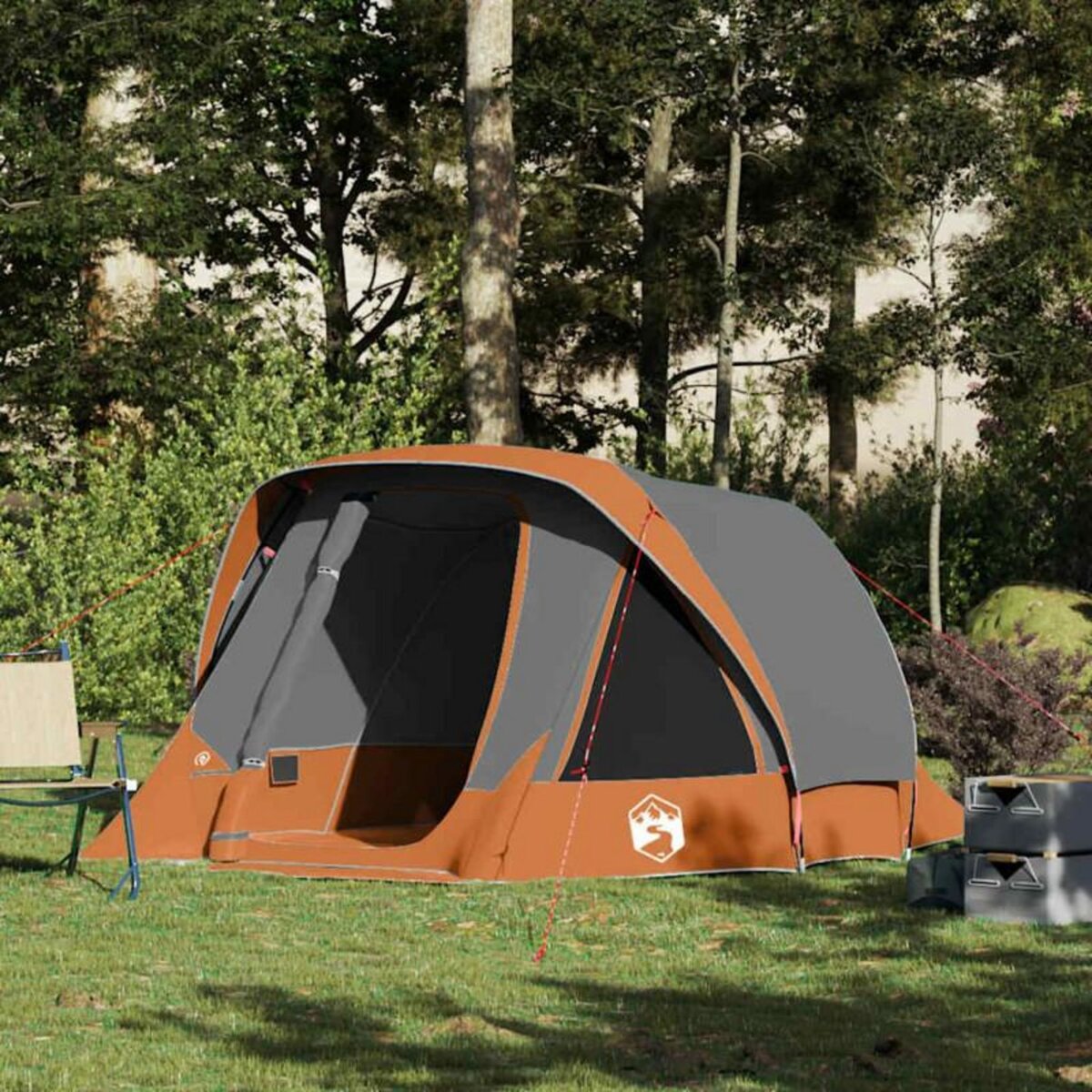 VIDAXL Tente de camping de cabine 4 personnes gris orange imperméable