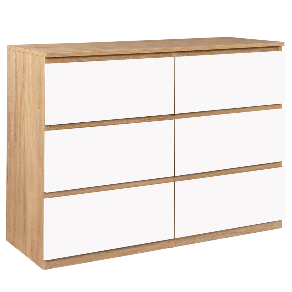 ID MARKET Commode 6 tiroirs TOMI 110 cm bois façon hêtre et blanc