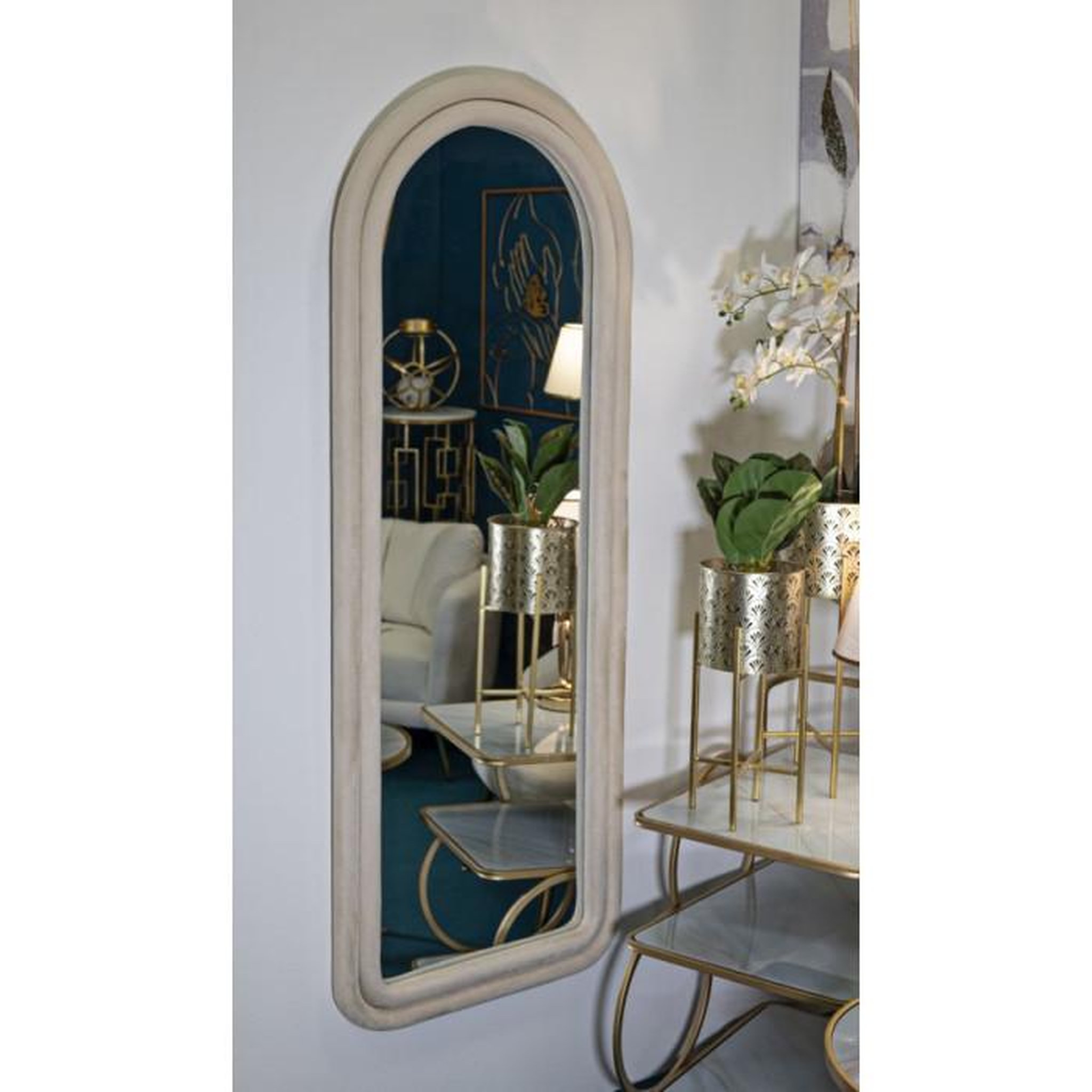 Voir la diapositive 5 : Paris Prix Miroir Mural en Velours  Chloé  160cm Crème