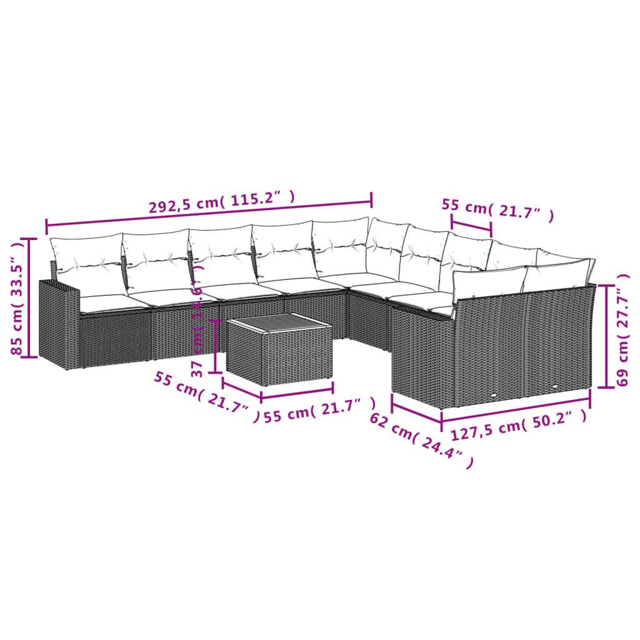 Voir la diapositive 3 : VIDAXL Salon de jardin 11 pcs avec coussins beige resine tressee