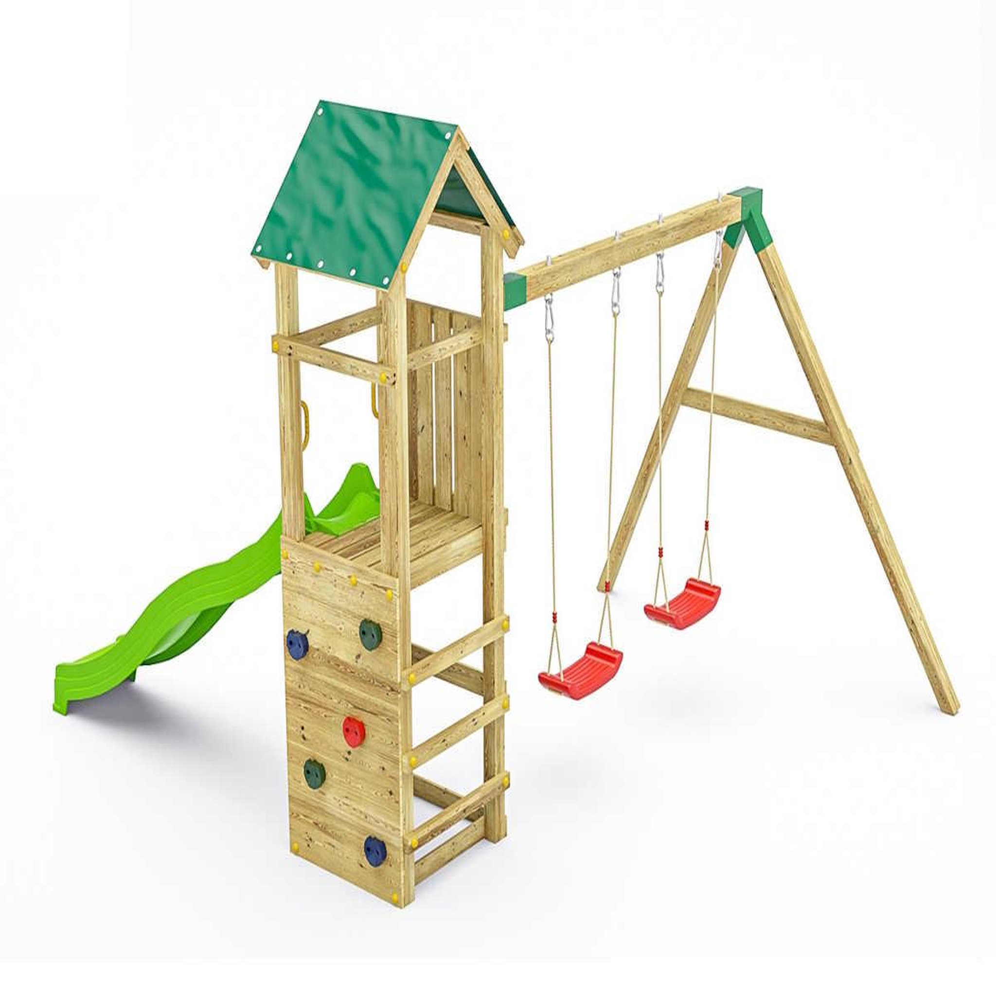 Fungoo Aire de jeux charly avec balançoire double et mur d'escalade - fungoo