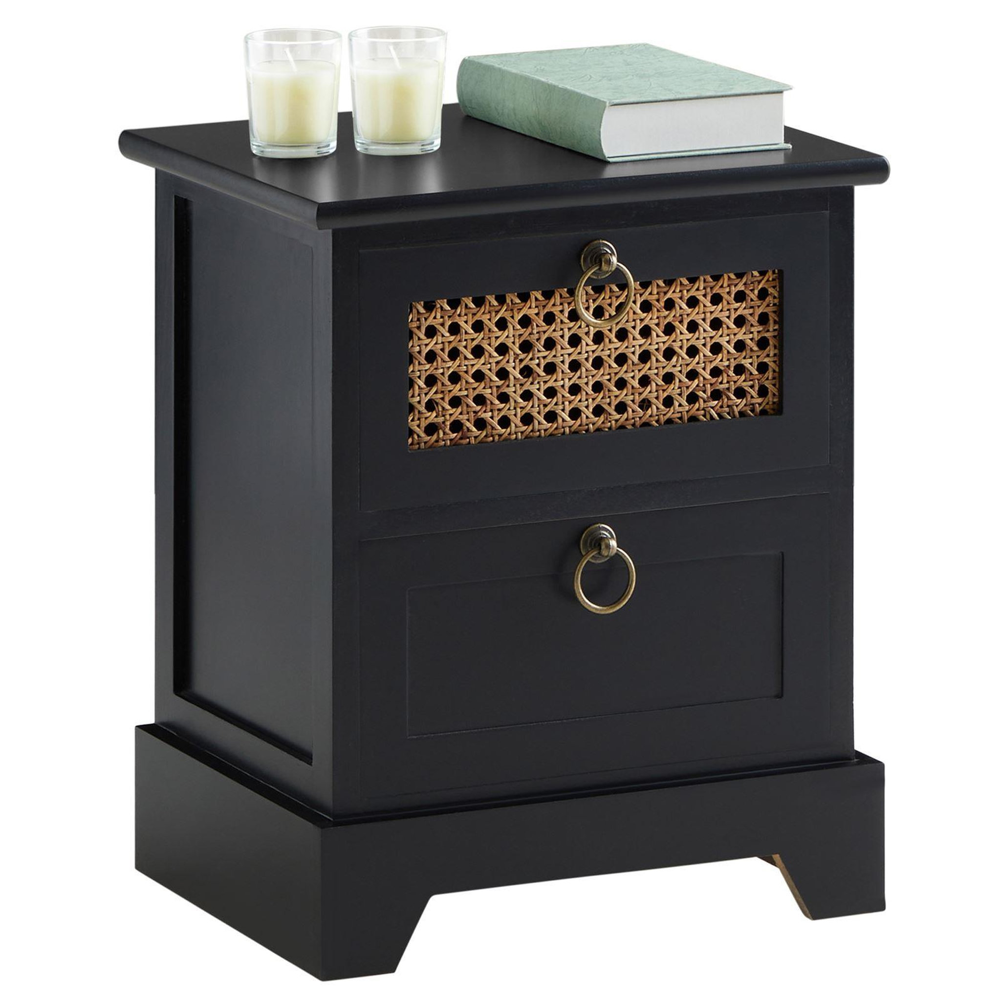 Voir la diapositive 1 : IDIMEX Table de chevet PADMA 2 tiroirs, en bois et rotin