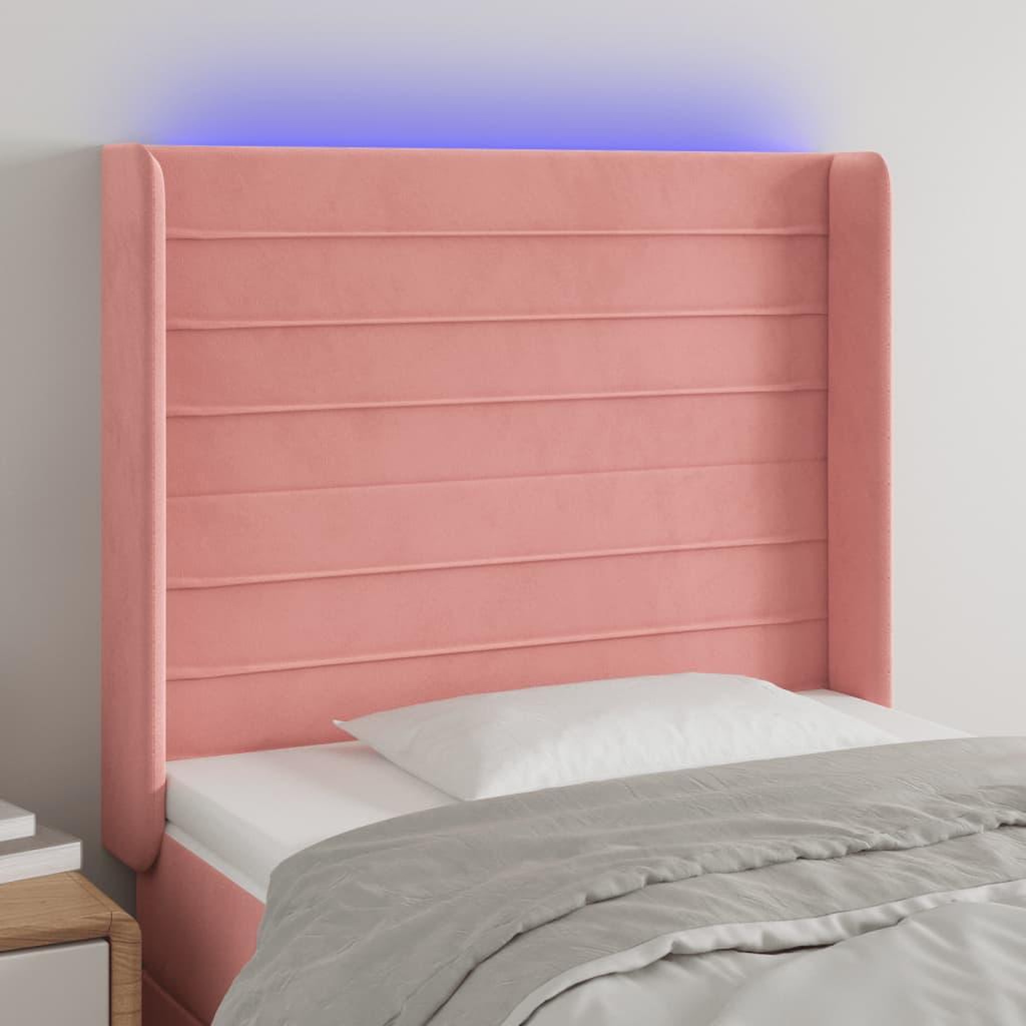 Voir la diapositive 1 : VIDAXL Tete de lit a LED Rose 103x16x118/128 cm Velours