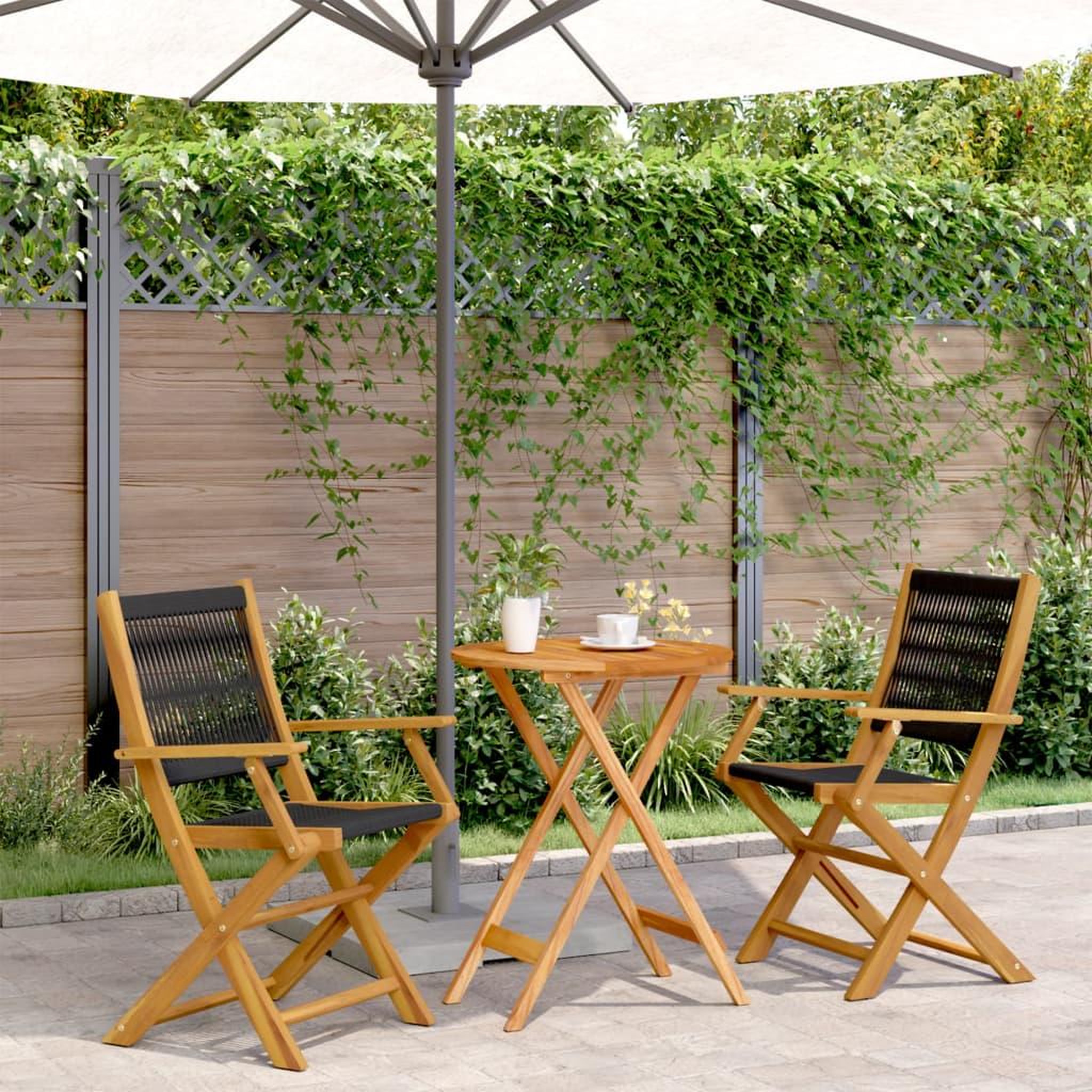 VIDAXL Ensemble de bistro 3 pcs noir polypropylene et bois massif