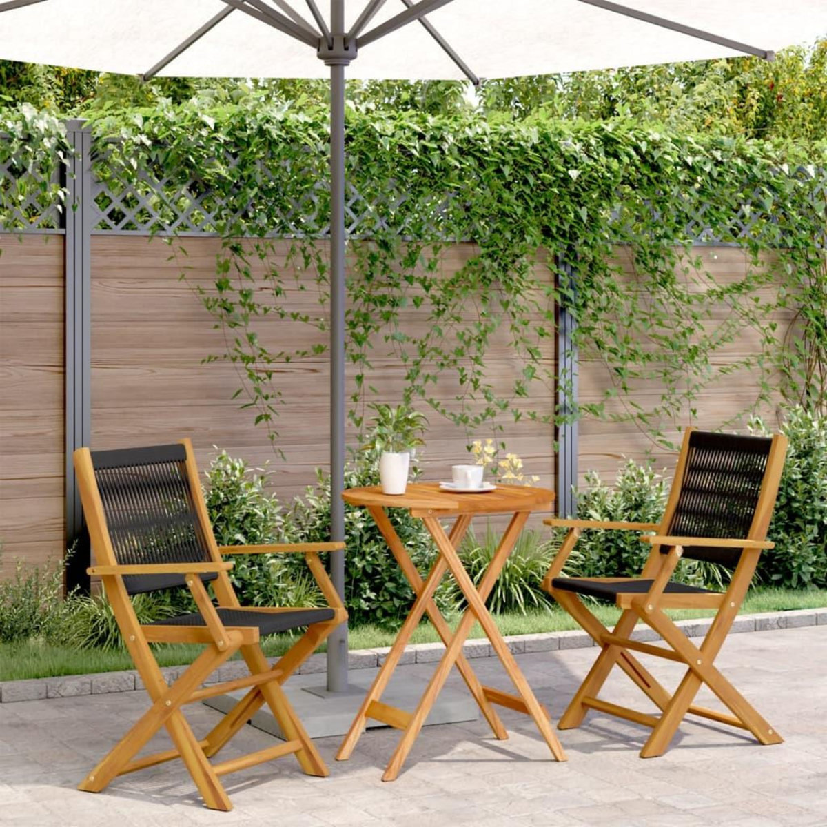 VIDAXL Ensemble de bistro 3 pcs noir polypropylene et bois massif