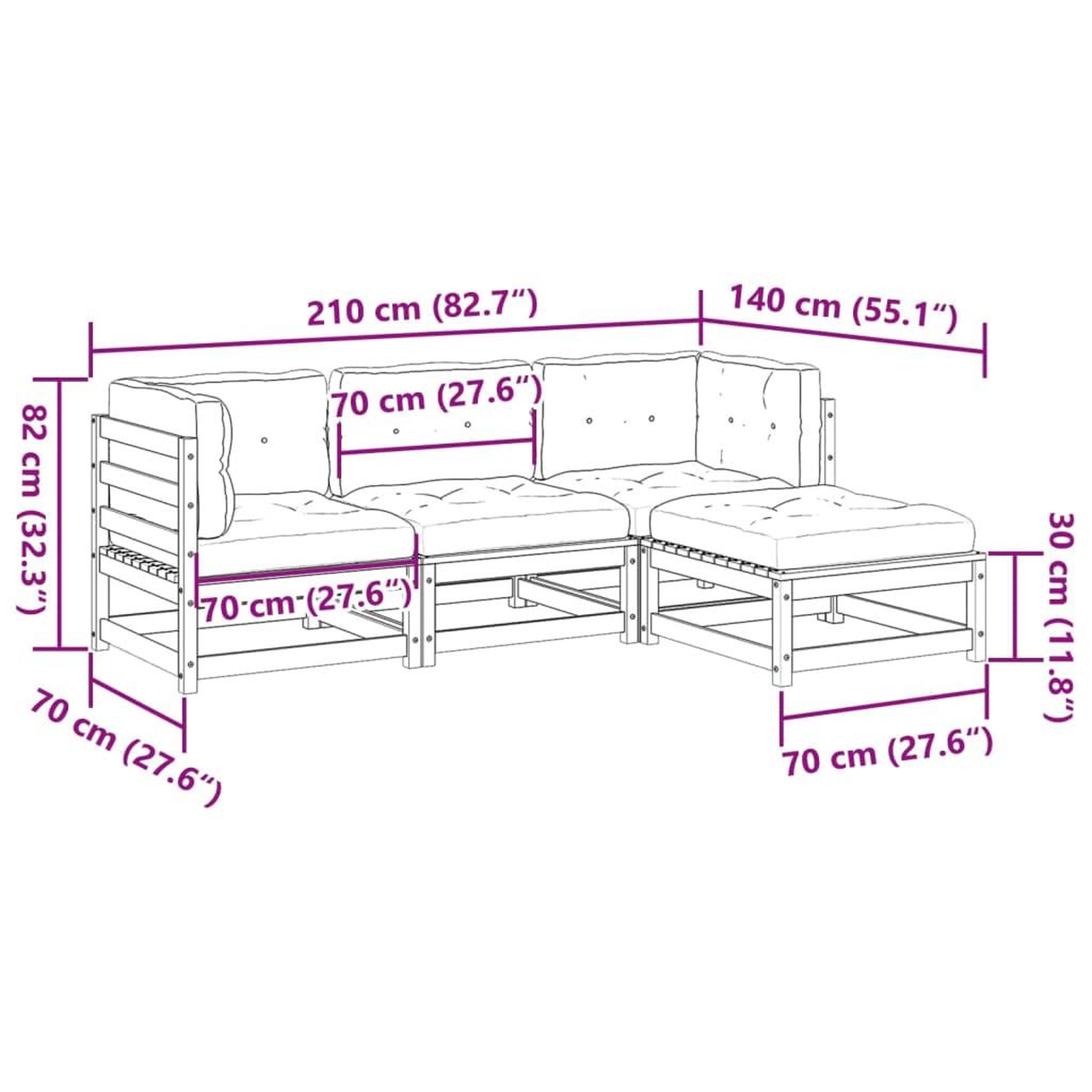 Voir la diapositive 6 : VIDAXL Salon de jardin 4 pcs avec coussins cire marron bois pin massif