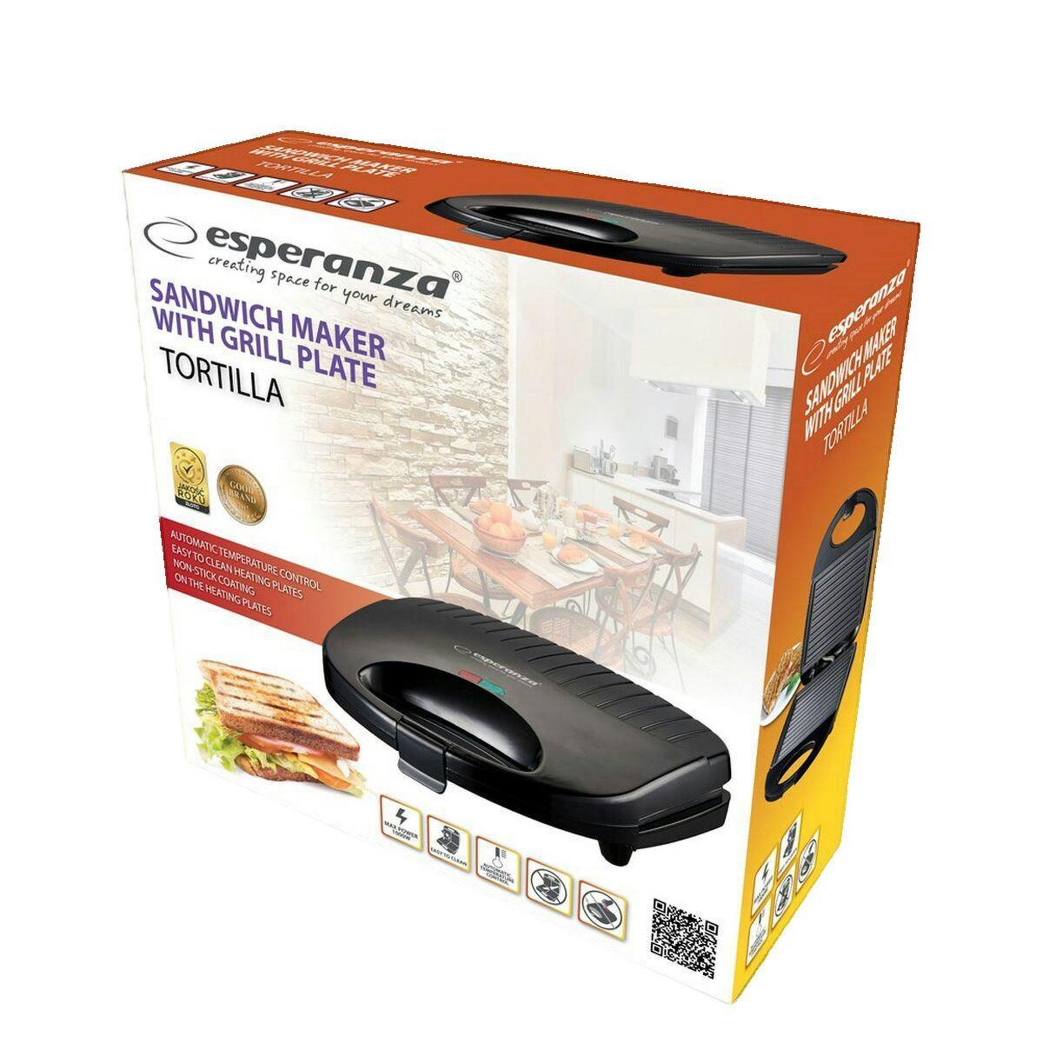 Voir la diapositive 2 : ESPERANZA Machine à sandwich Esperanza 1000W noir