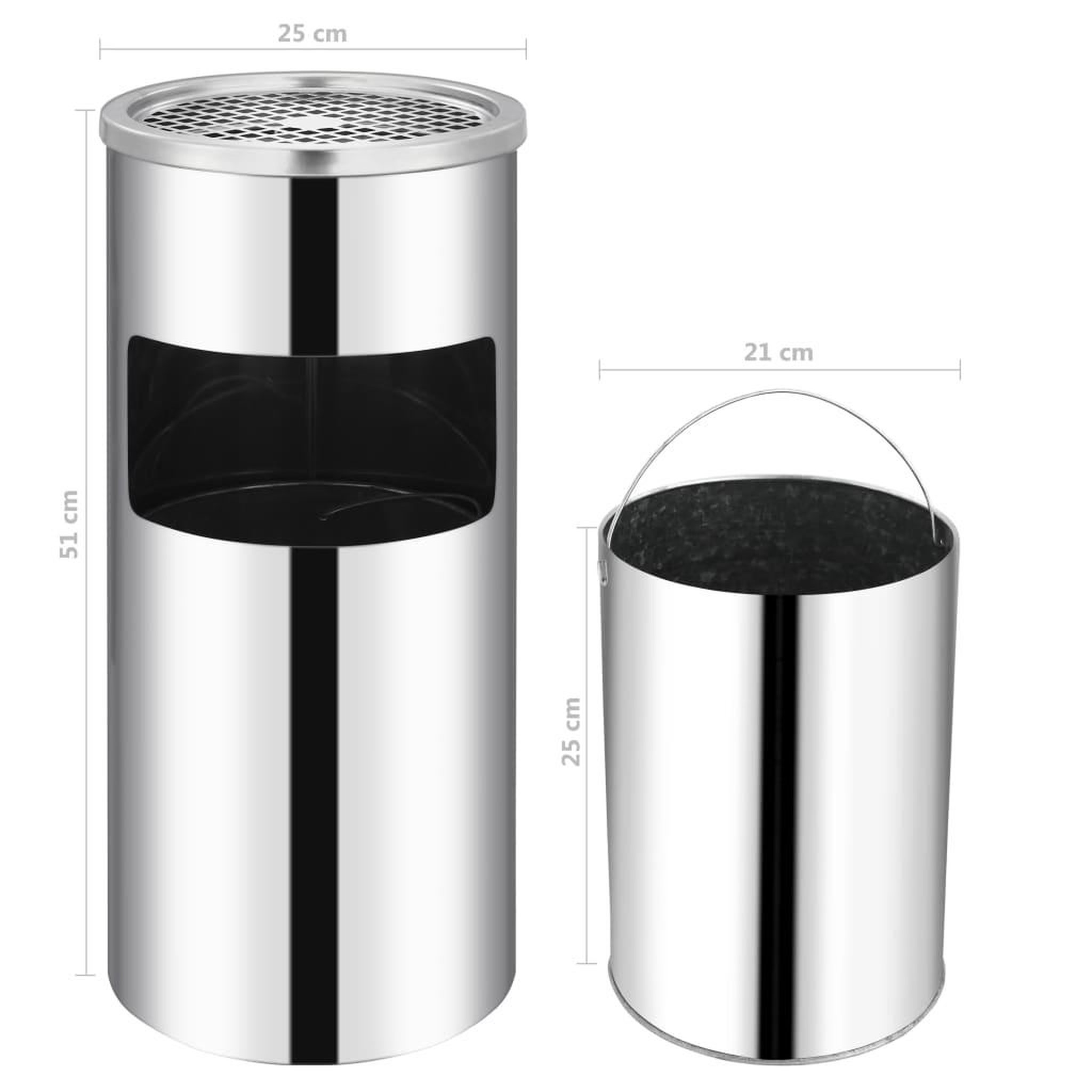 Voir la diapositive 6 : VIDAXL Poubelle a cendrier murale Acier inoxydable 26 L