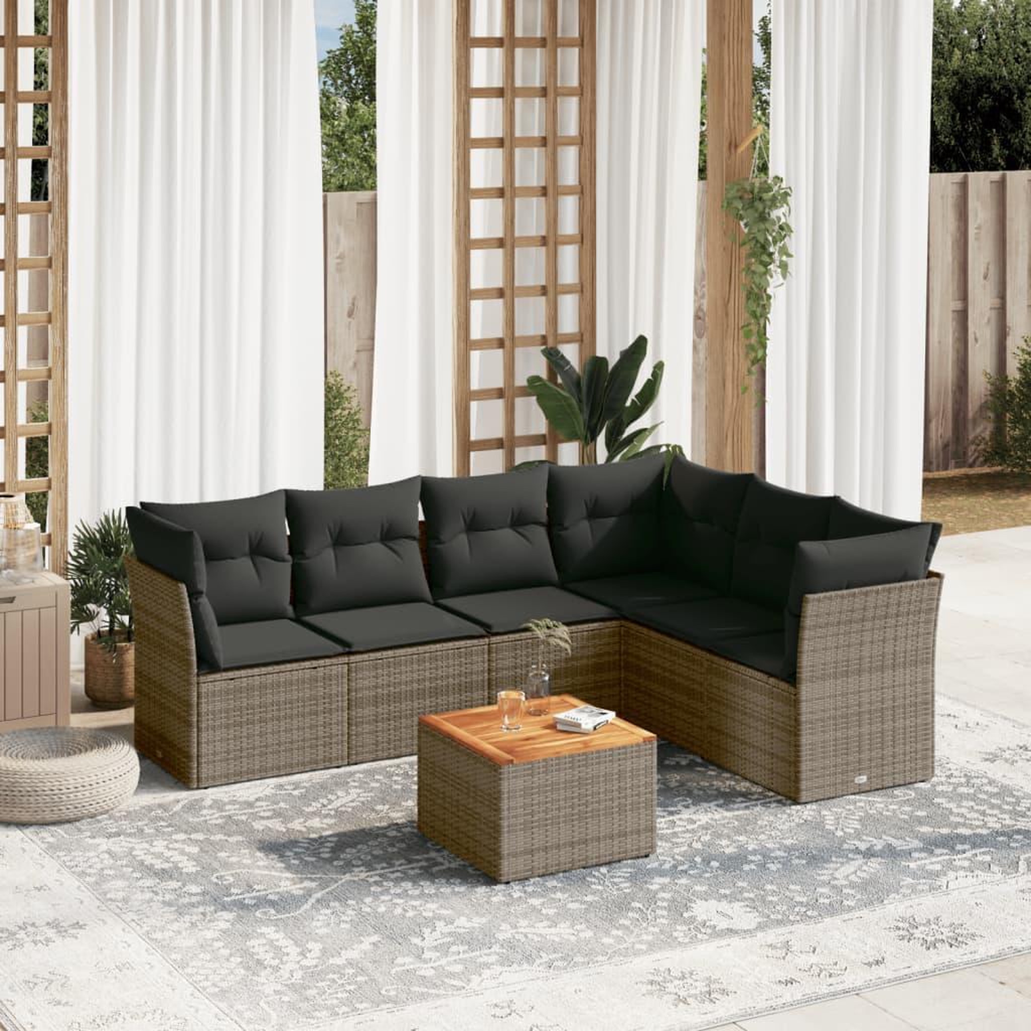 VIDAXL Salon de jardin avec coussins 7 pcs gris resine tressee