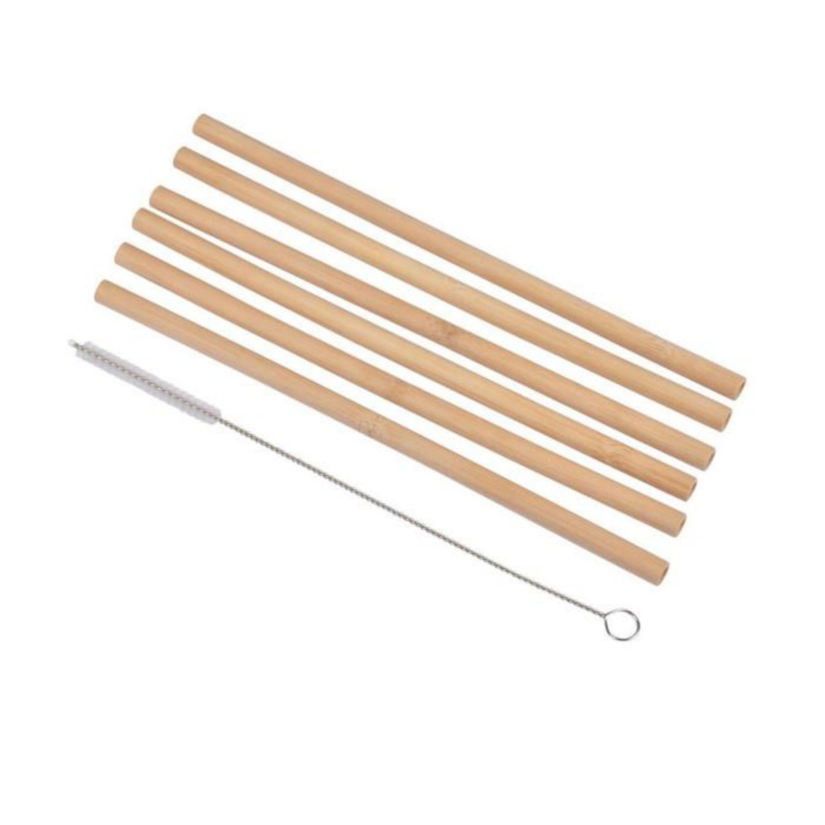 Paris Prix Lot de 6 Pailles avec Brosse  Bambou  20cm Naturel