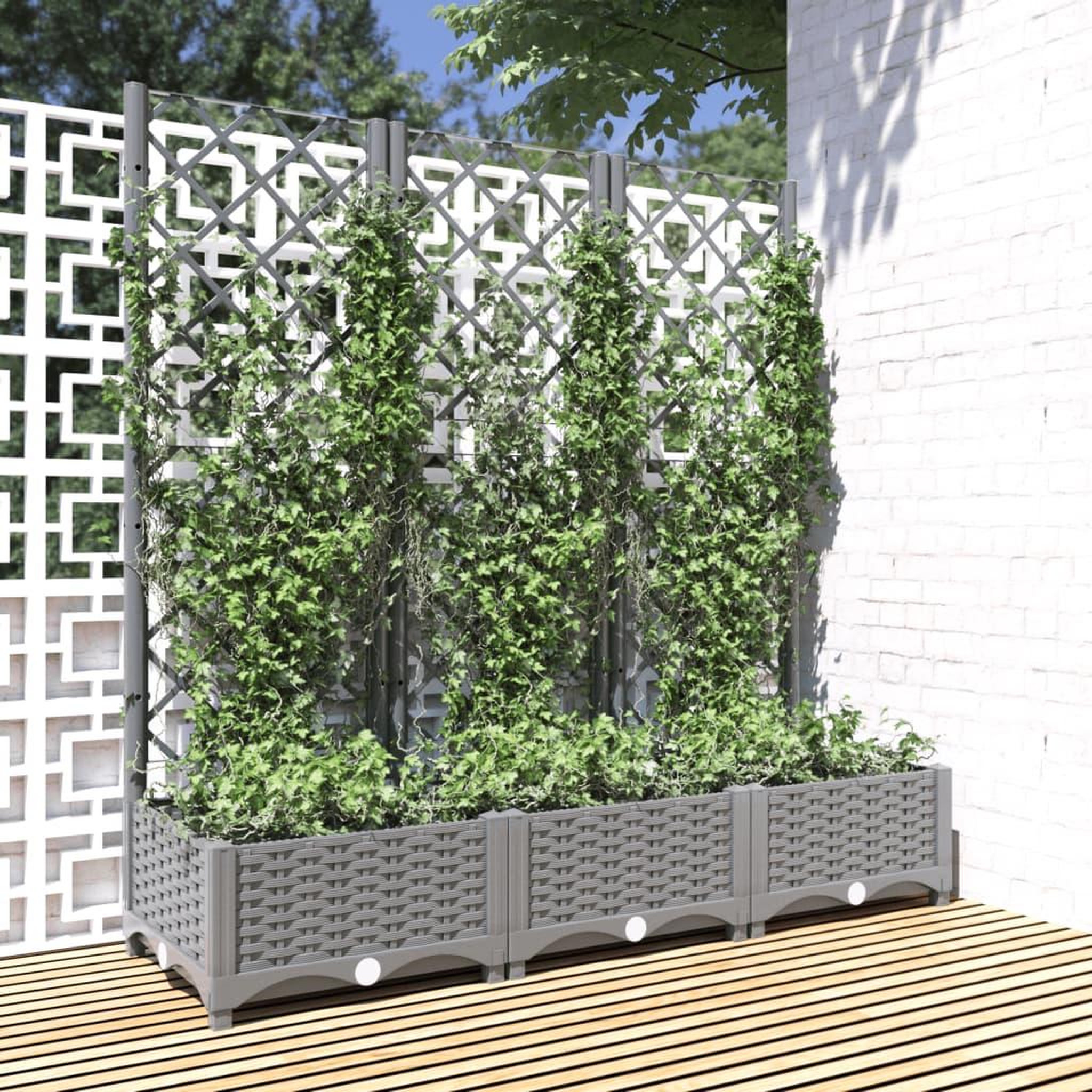 Voir la diapositive 1 : VIDAXL Jardiniere avec treillis Gris clair 120x40x121,5 cm PP