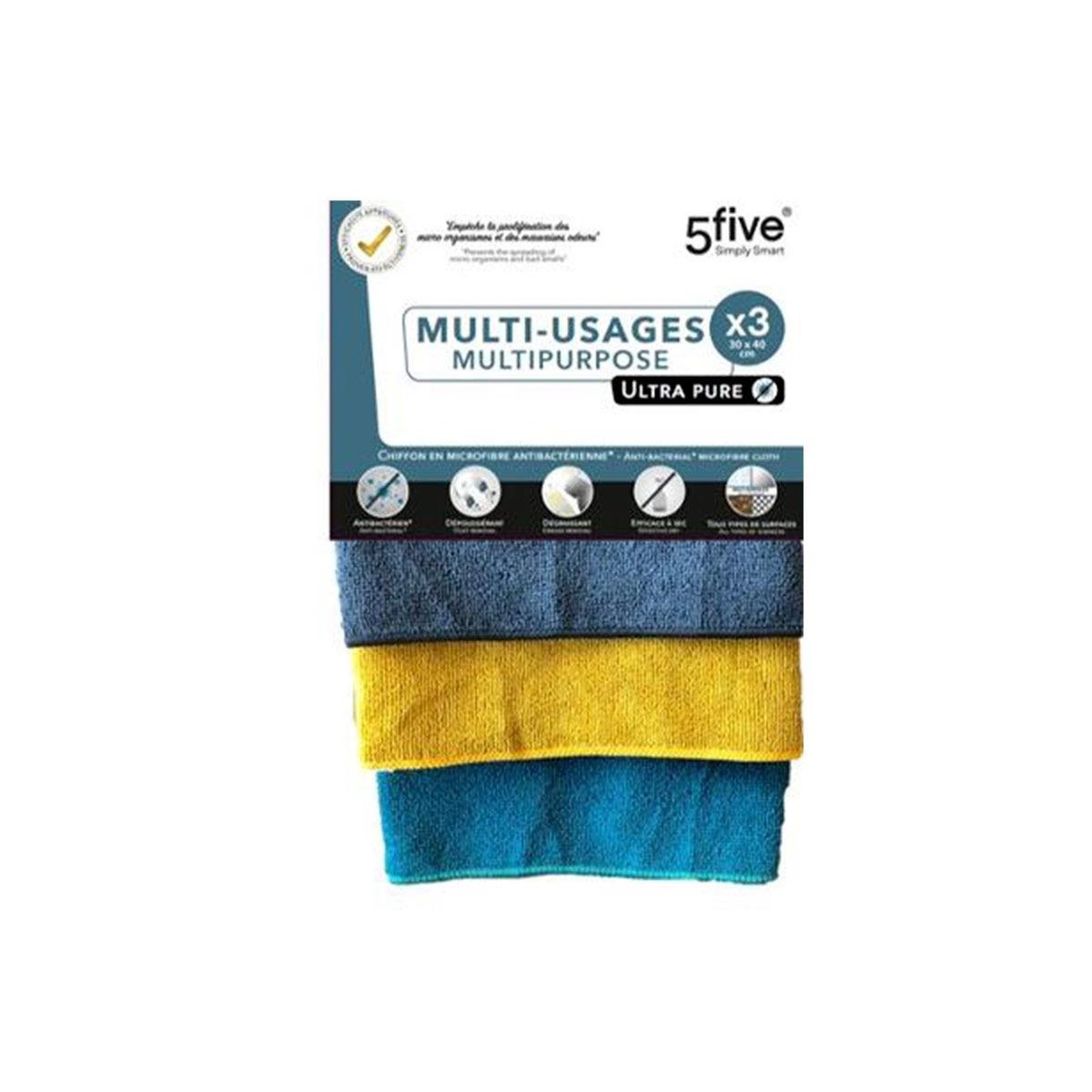 FIVE Lot de 3 chiffons  ultra pure  30x40cm multicolore