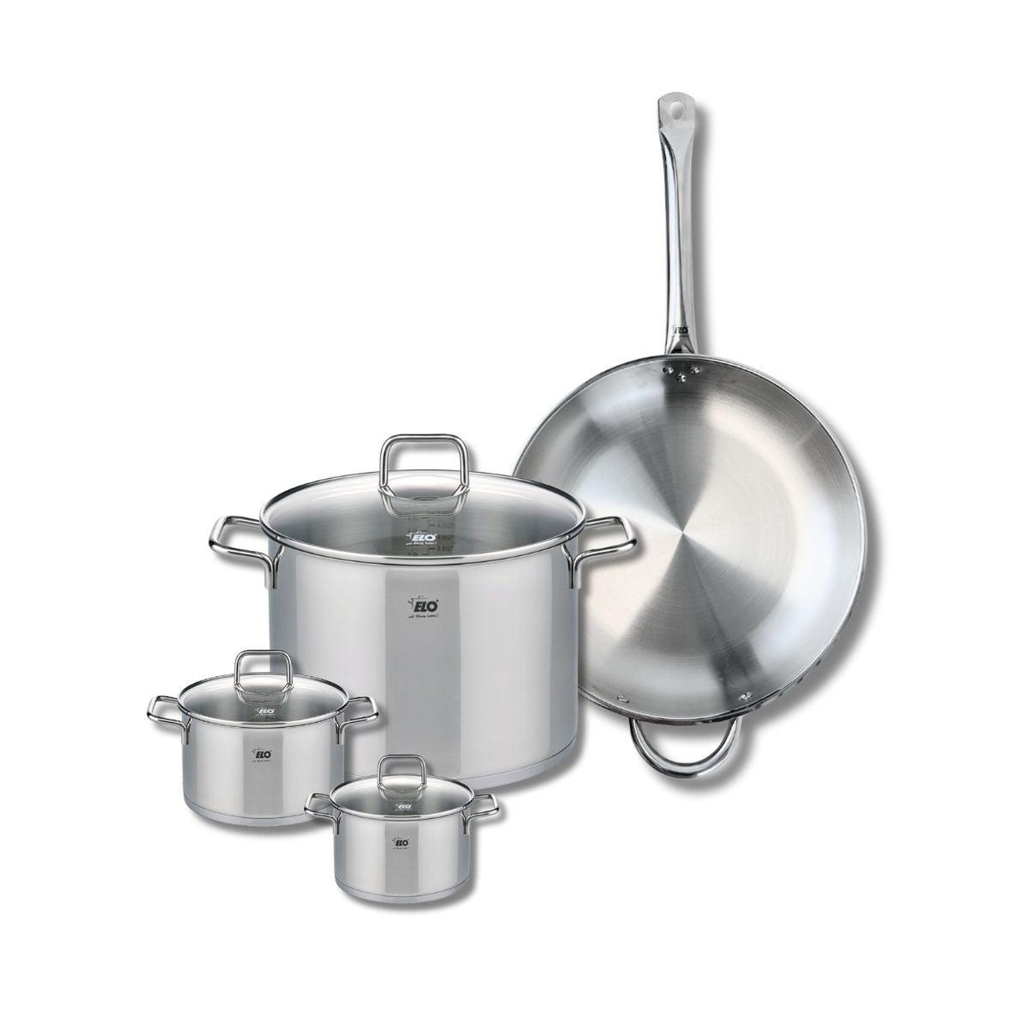 ELO Set de 1 poêle de cuisson 32 cm et 3 faitouts 12, 14 et 26 cm elo profi citrin