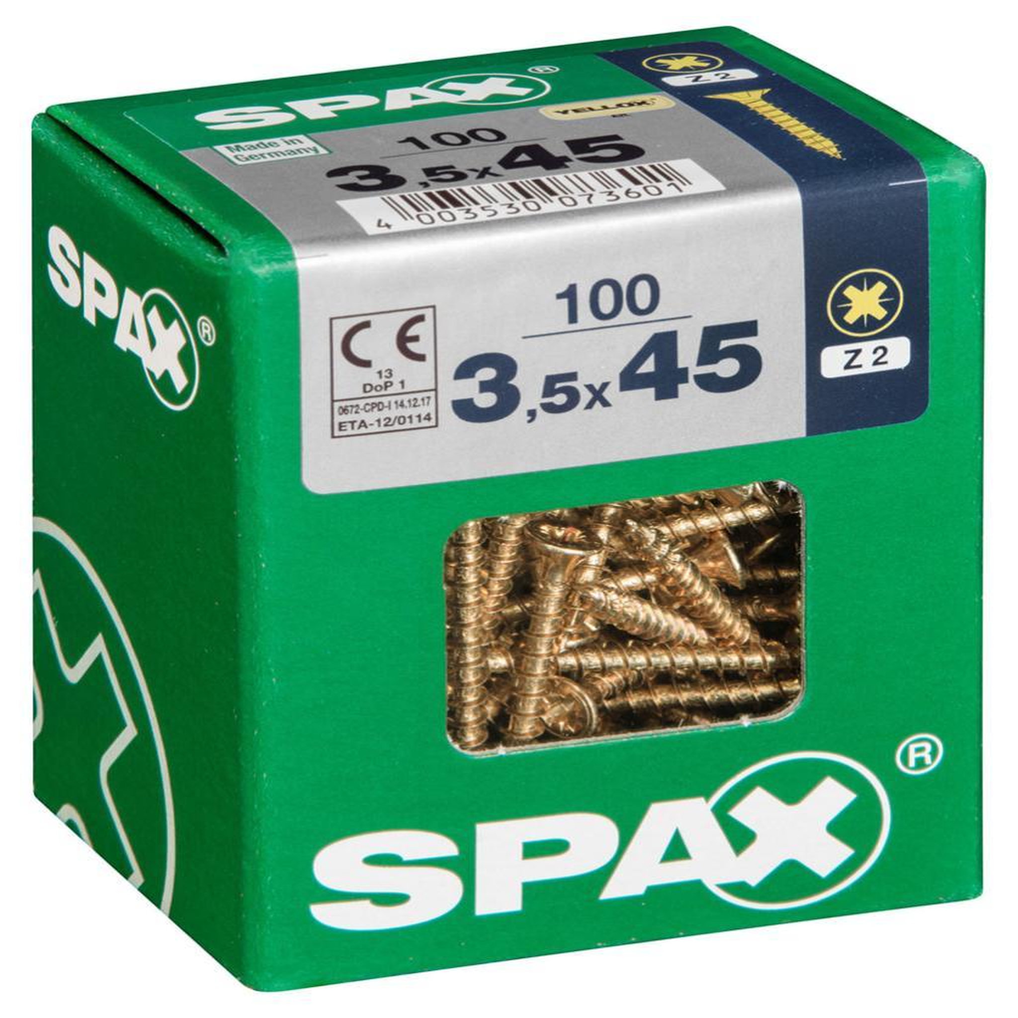 CENTRALE BRICO Lot de 100 vis acier tête fraisée pozidriv SPAX, Diam.3.5 mm x L.45 mm