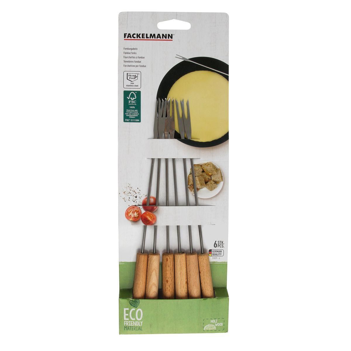 Fackelmann Lot de 6 fourchettes à fondue savoyarde en bois FSC Fackelmann Nature