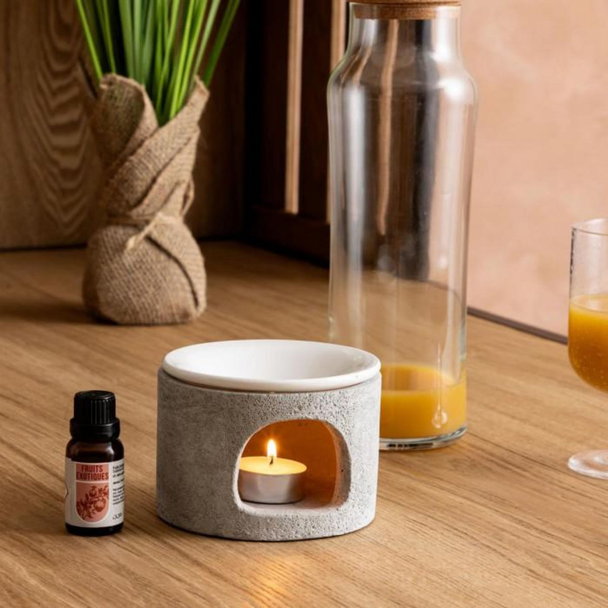 ATMOSPHERA Brûle-Parfum en Ciment  Olia  11cm Gris