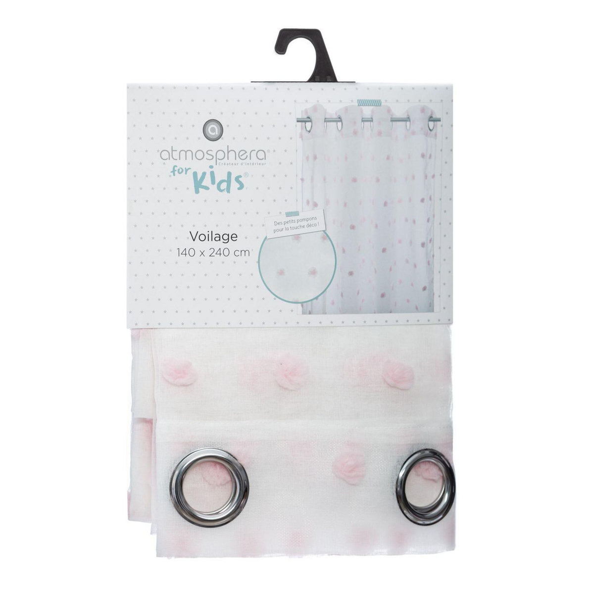 TOILINUX Lot de 2 Rideaux pour chambre d'enfant avec pompons Lilo