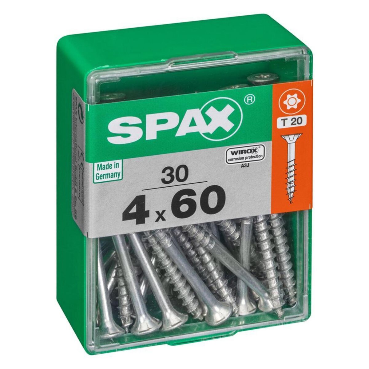 CENTRALE BRICO Lot de 30 vis acier tête autofraisée plate SPAX, Diam.4 mm x L.60 mm