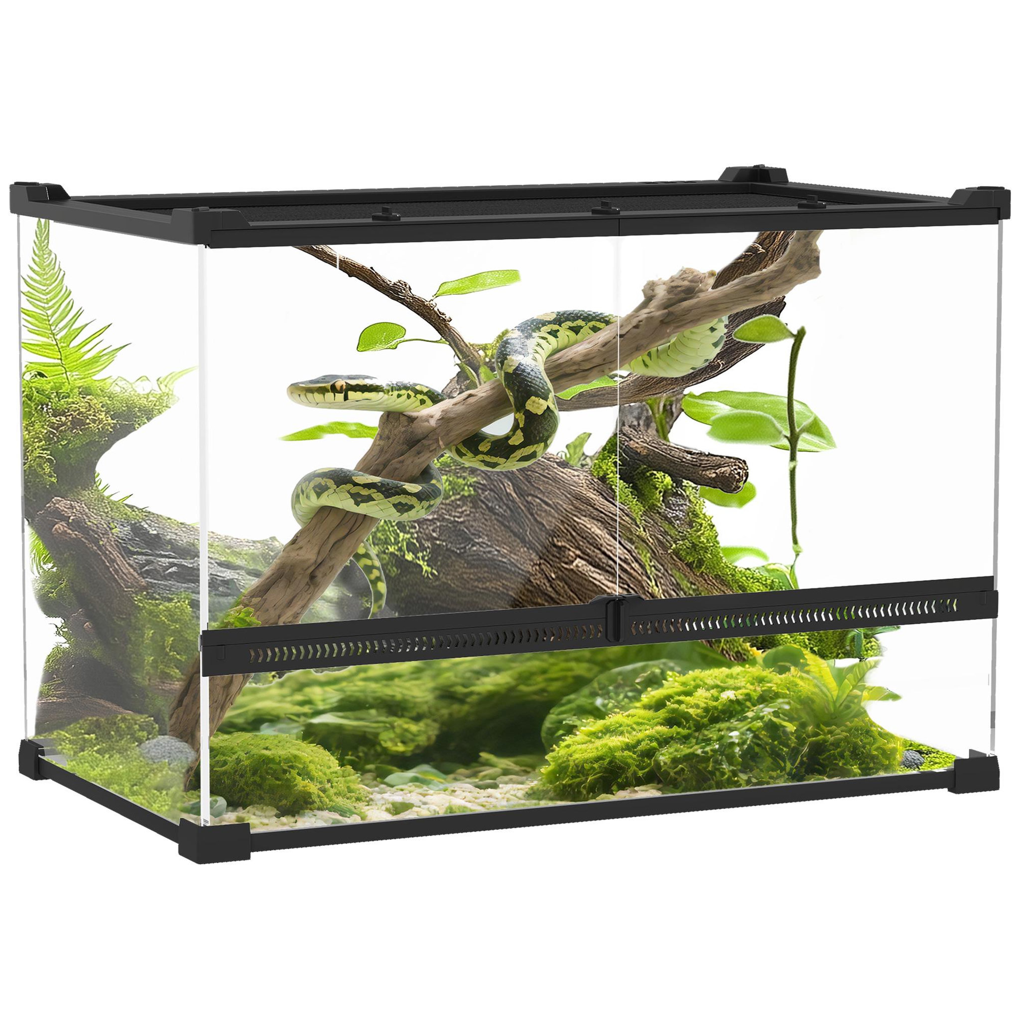 PAWHUT Boîte à reptiles fermeture sécurisée par rotation verre trempé noir