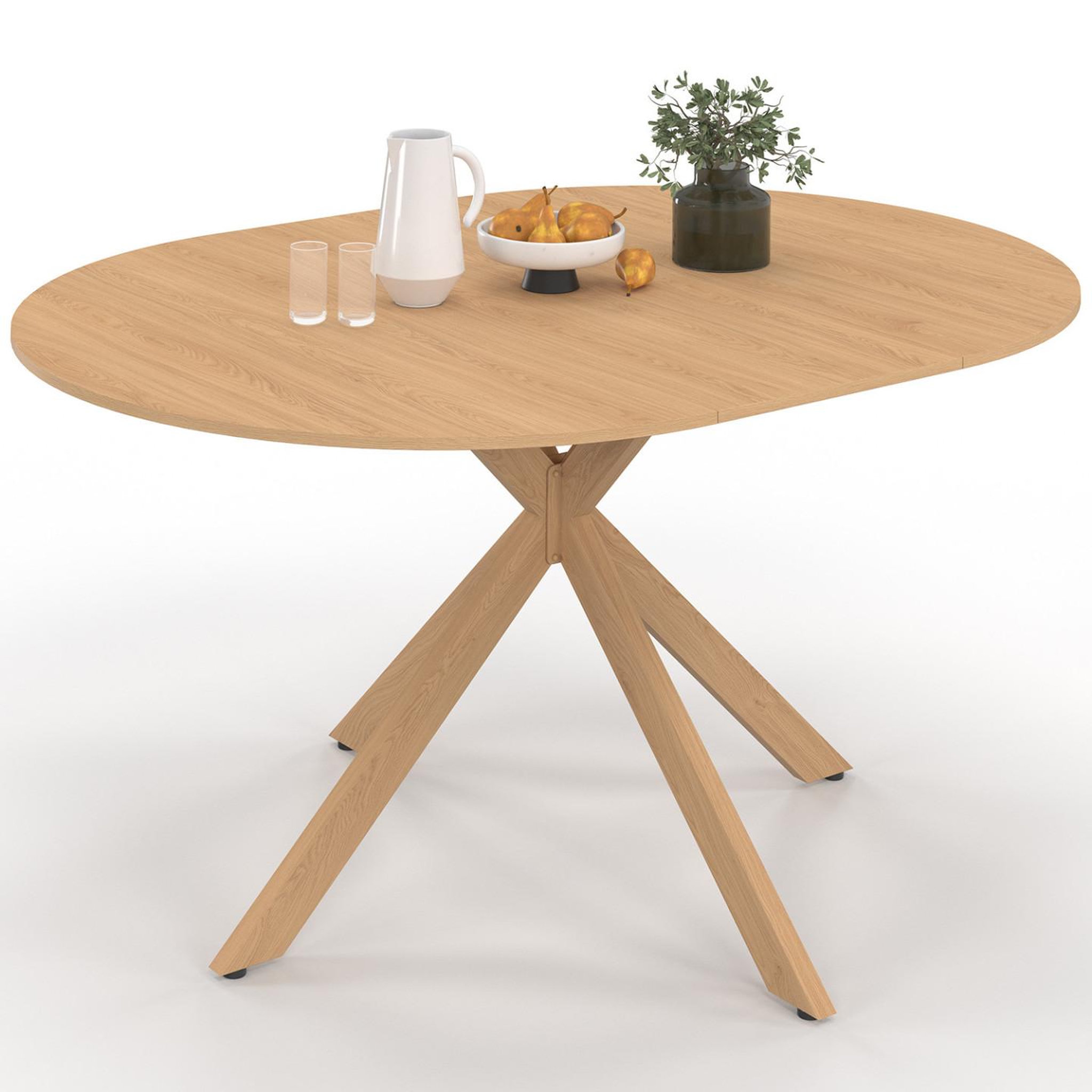 ID MARKET Table à manger extensible ronde alix 4-8 personnes pied araignée bois effet hêtre 110-150 cm