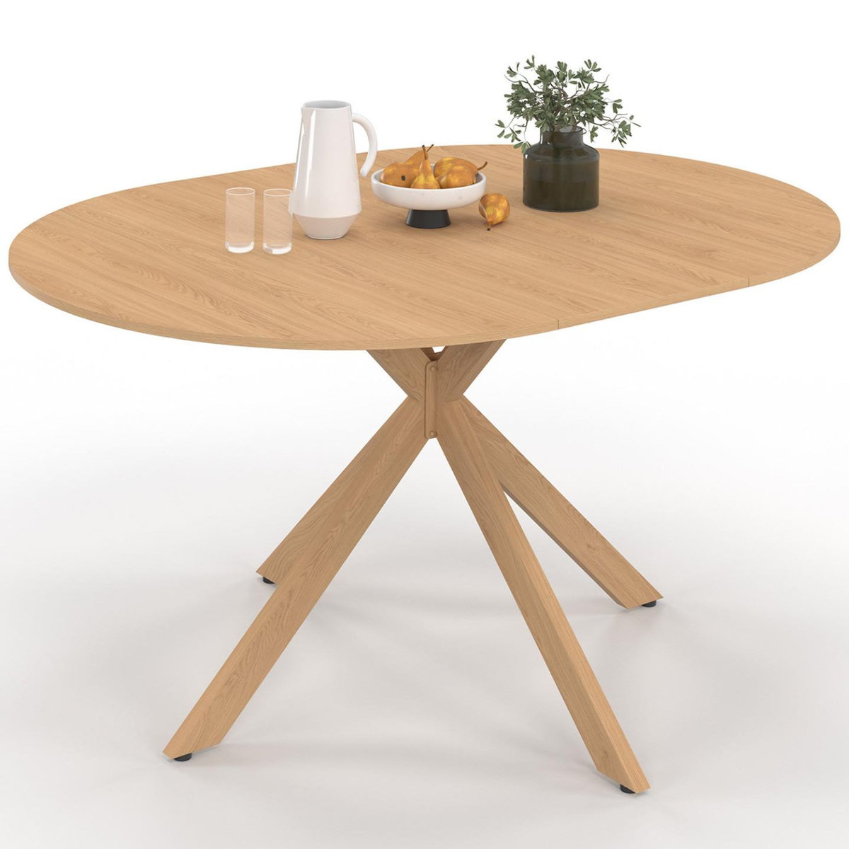 ID MARKET Table à manger extensible ronde ALIX 4-8 personnes pied araignée bois effet hêtre 110-150 cm