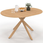 ID MARKET Table à manger extensible ronde ALIX 4-8 personnes pied araignée bois effet hêtre 110-150 cm
