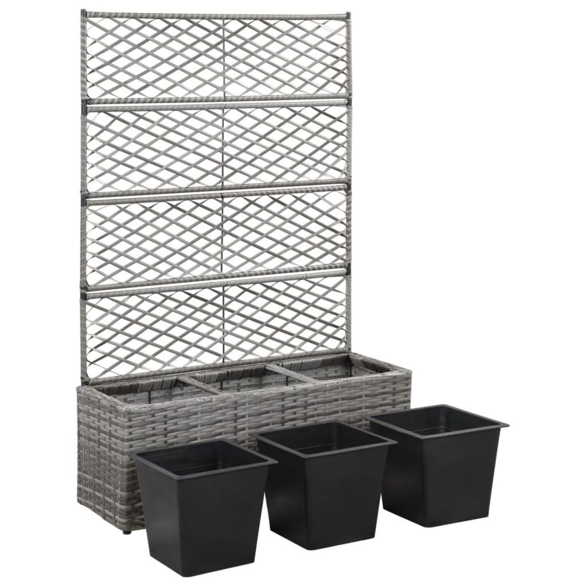 VIDAXL Lit sureleve en treillis 3 pots 83x30x130cm Resine tressee Gris