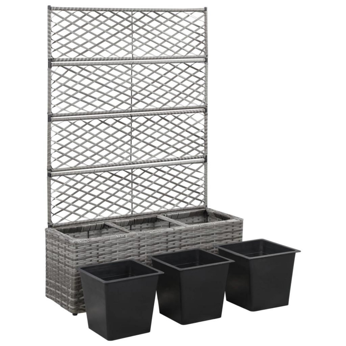 VIDAXL Lit sureleve en treillis 3 pots 83x30x130cm Resine tressee Gris