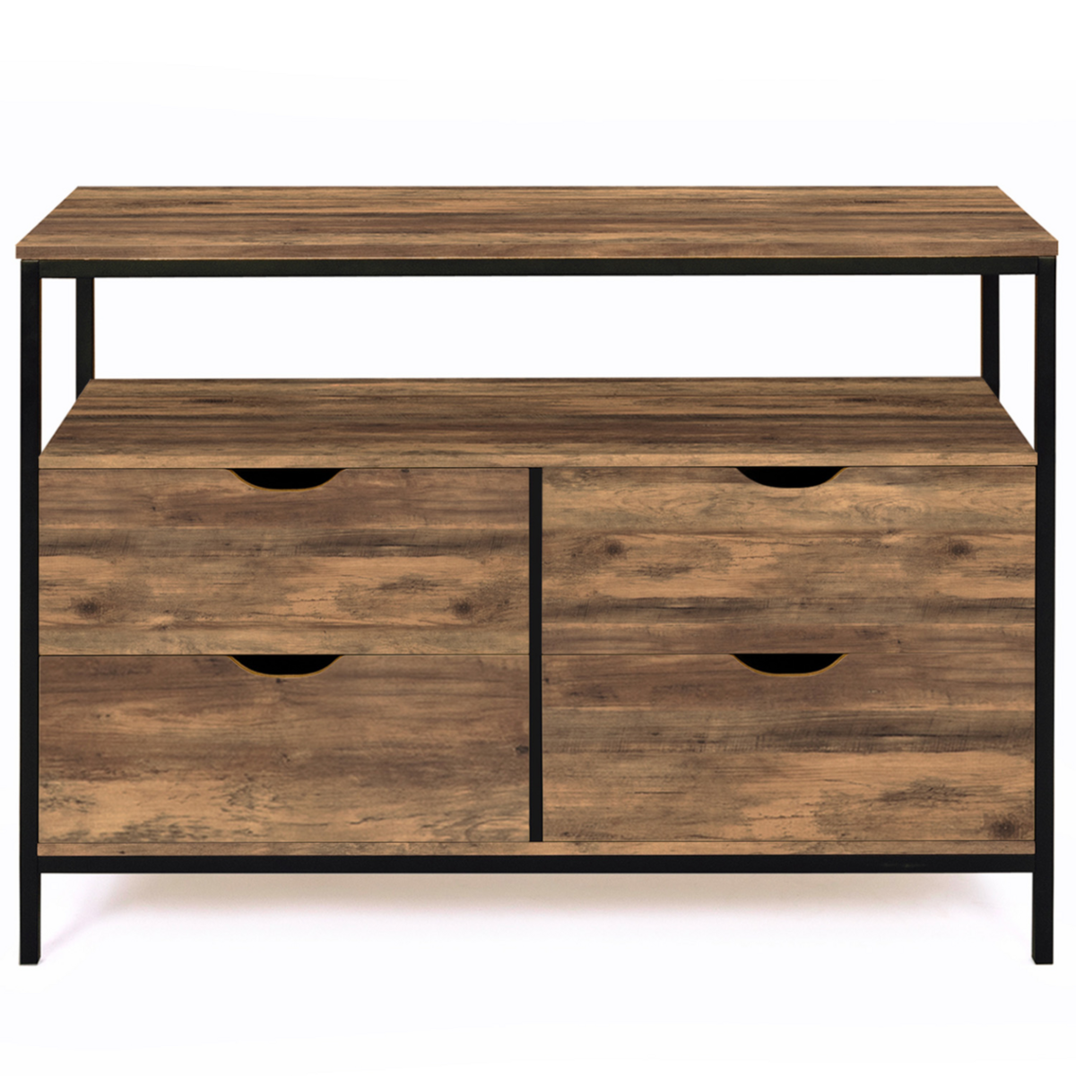 ID MARKET Commode 4 tiroirs HAWKINS 110 cm bois foncé design industriel avec étagère