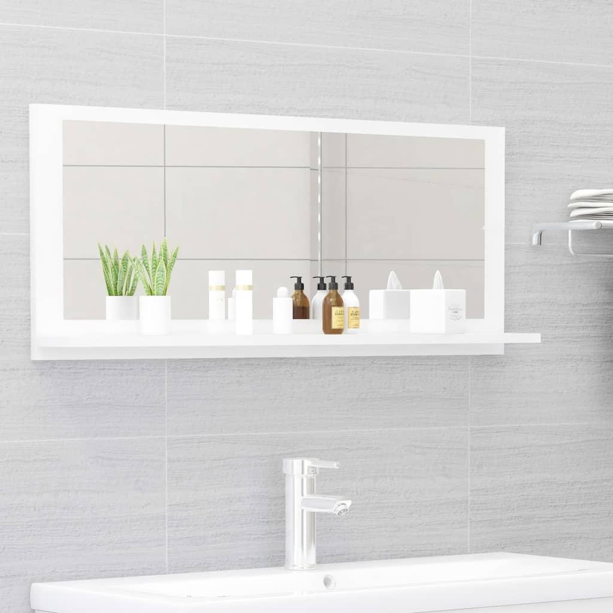 Voir la diapositive 1 : VIDAXL Miroir de salle de bain Blanc brillant Bois d'ingenierie
