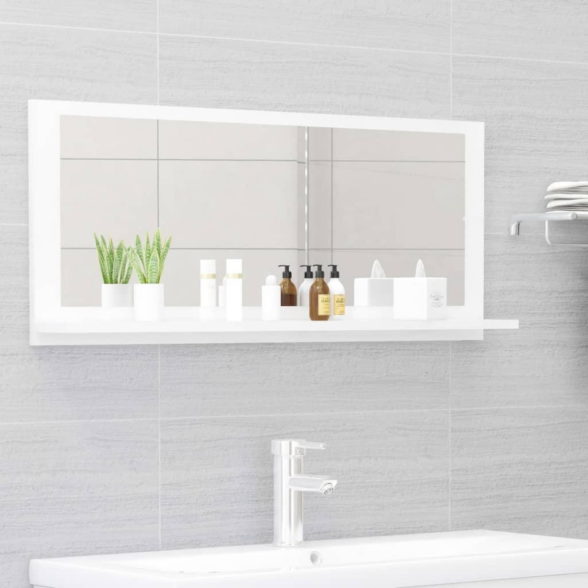 VIDAXL Miroir de salle de bain Blanc brillant Bois d'ingenierie