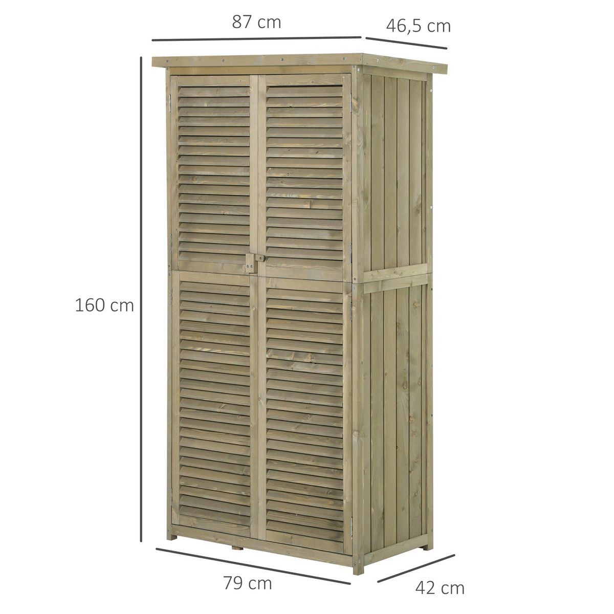OUTSUNNY Armoire de jardin abri jardin remise pour outils sur pied dim. 79L x 42l x 160H cm 2 étagères portes persiennes toit bitumé étanche bois pin autoclave gris