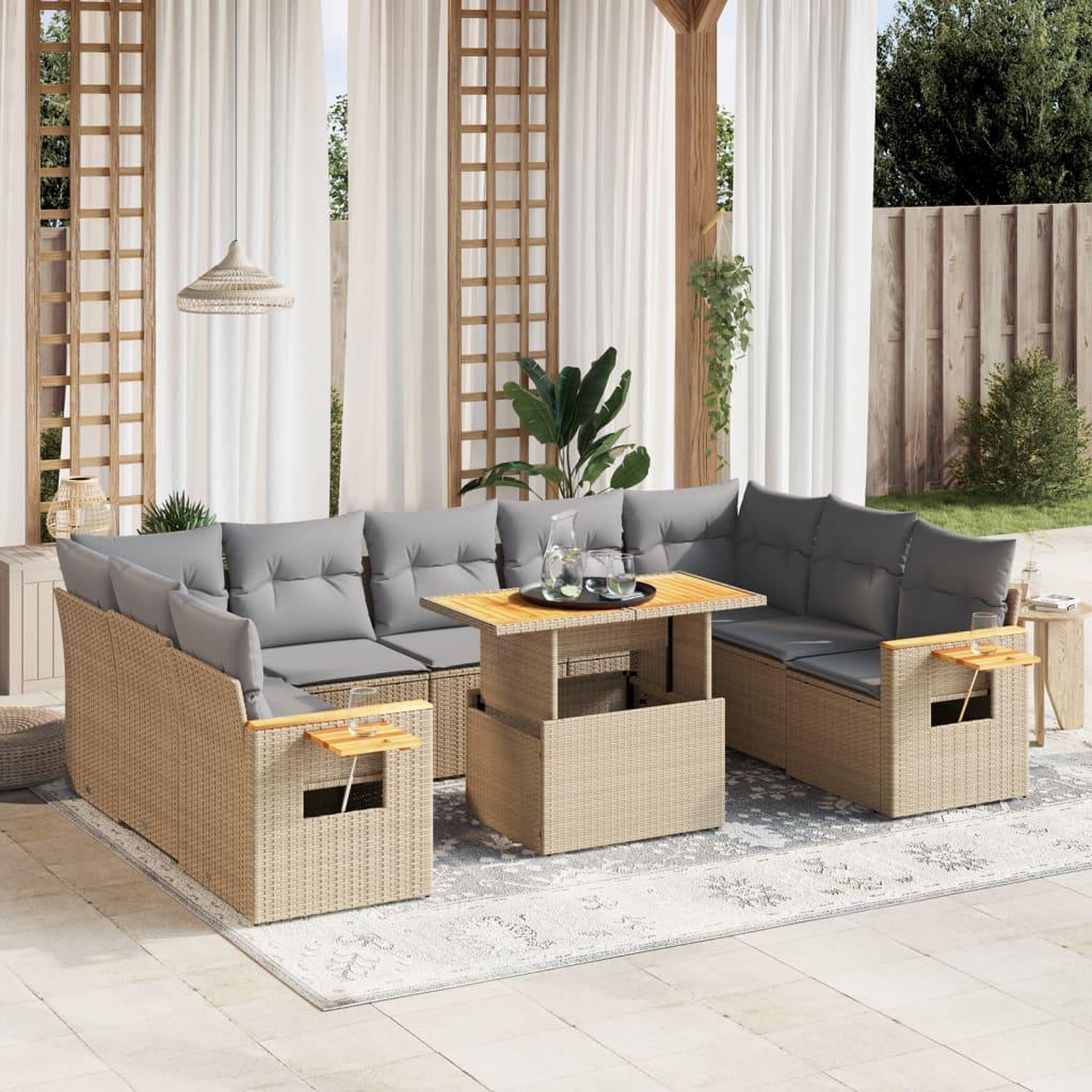 VIDAXL Salon de jardin avec coussins 10 pcs beige resine tressee