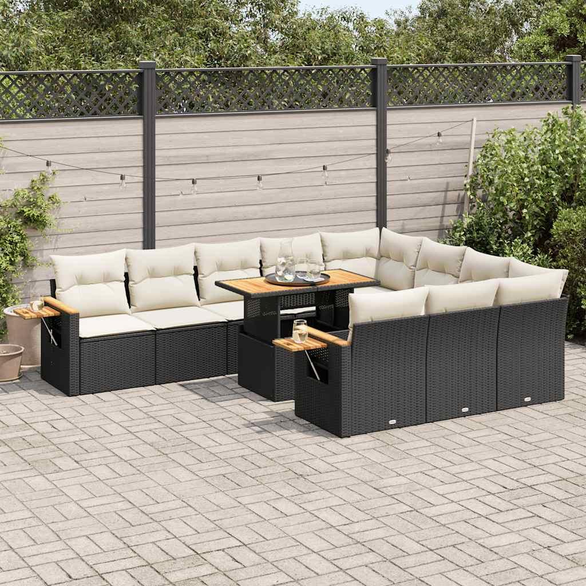 VIDAXL Ensemble de canapes de jardin 11 pcs et coussins rotin acacia