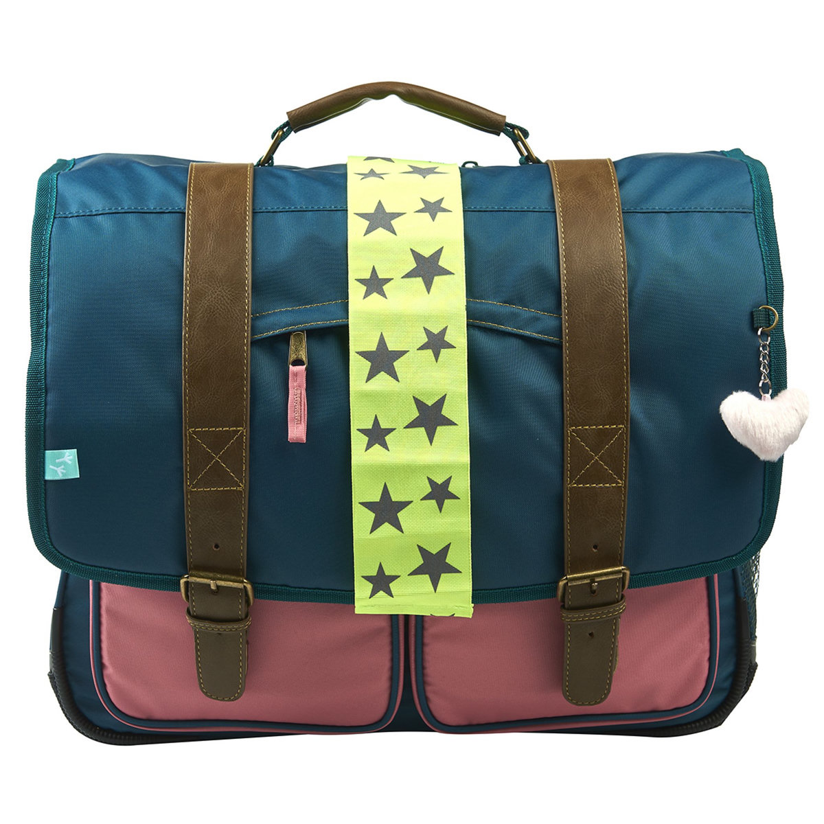 AUCHAN Cartable 38 cm CP/CE1/CE2 vert et rose avec leds
