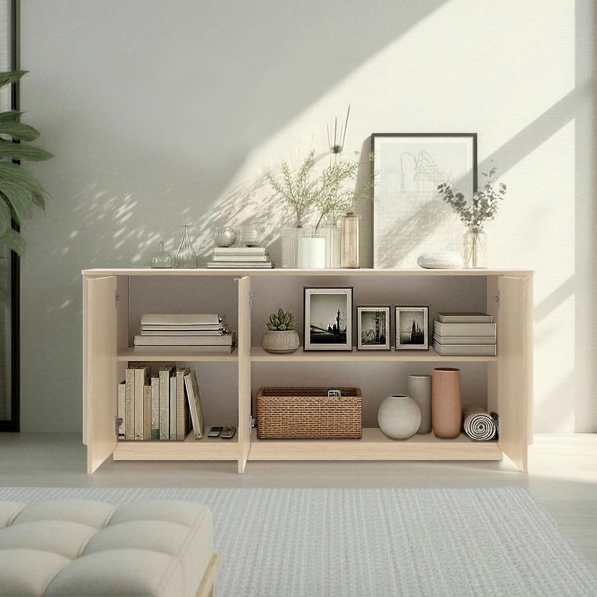 Voir la diapositive 4 : JLC KREATION Buffet bas contemporain 3 portes coloris chêne 180cm tika