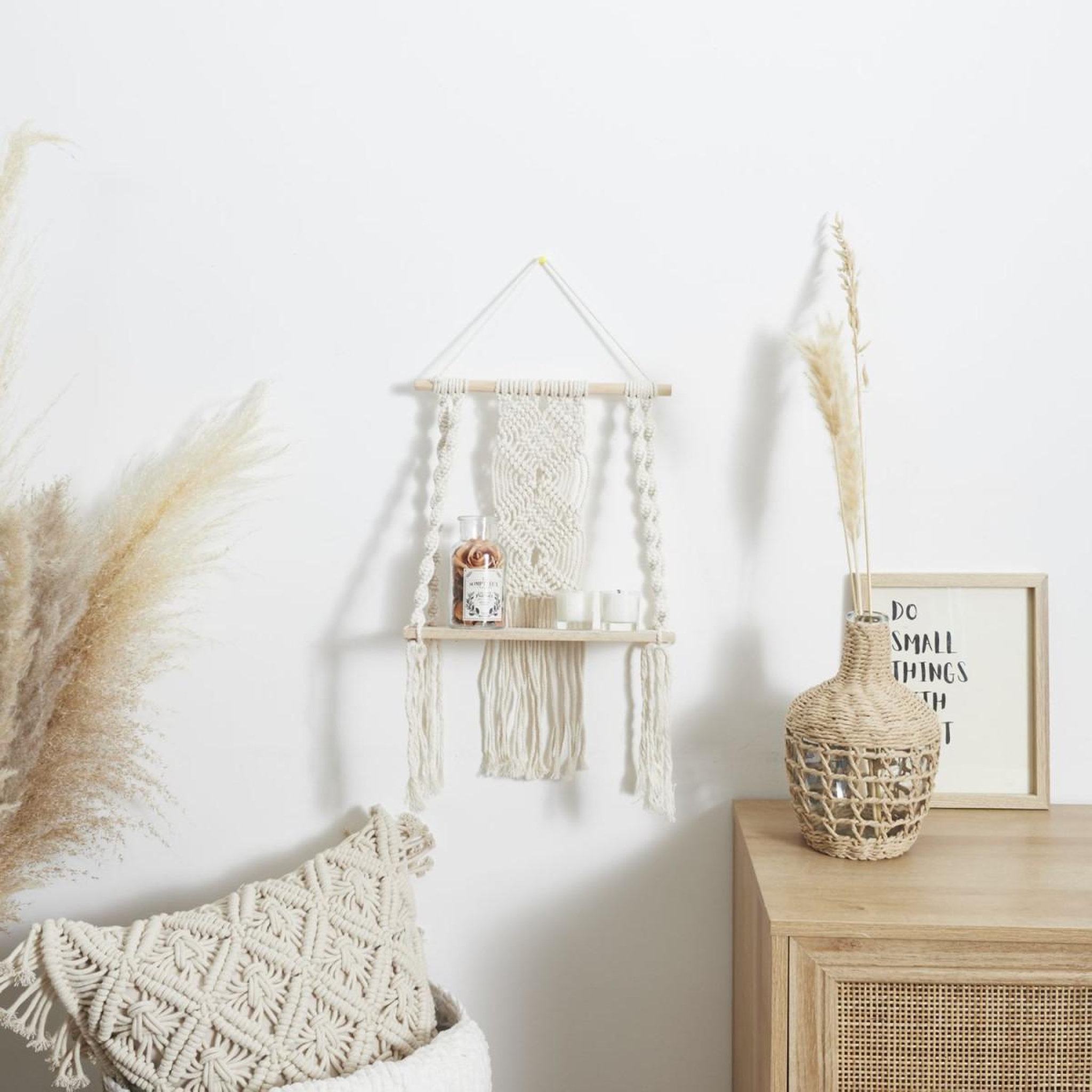 Voir la diapositive 5 : The Home Deco Factory Étagère murale déco  boho  50cm beige