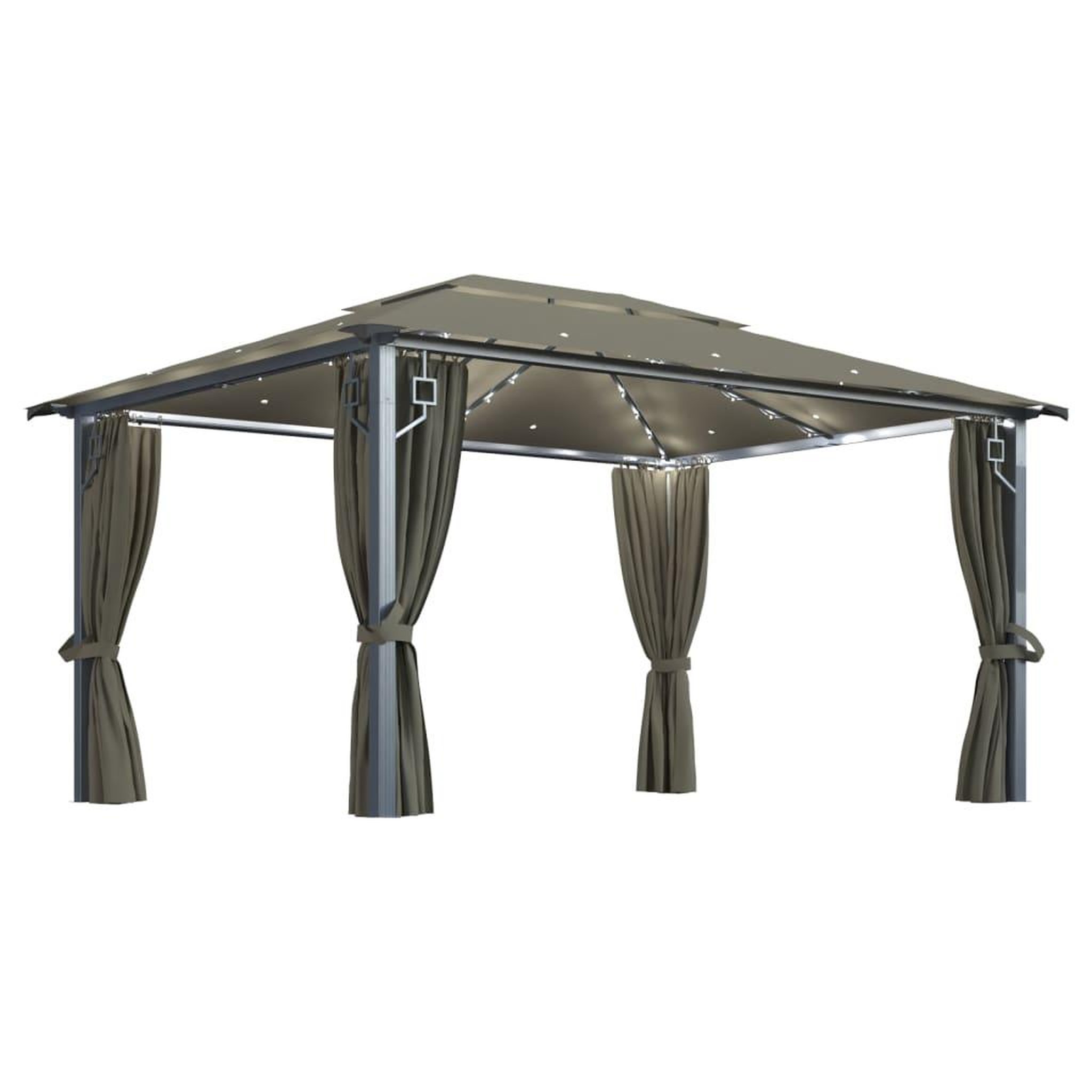 Voir la diapositive 2 : VIDAXL Tonnelle avec rideau et lumieres LED 4x3 m Taupe Aluminium