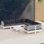 Voir la diapositive 1 : VIDAXL Salon de jardin 9 pcs avec coussins blanc bois de pin