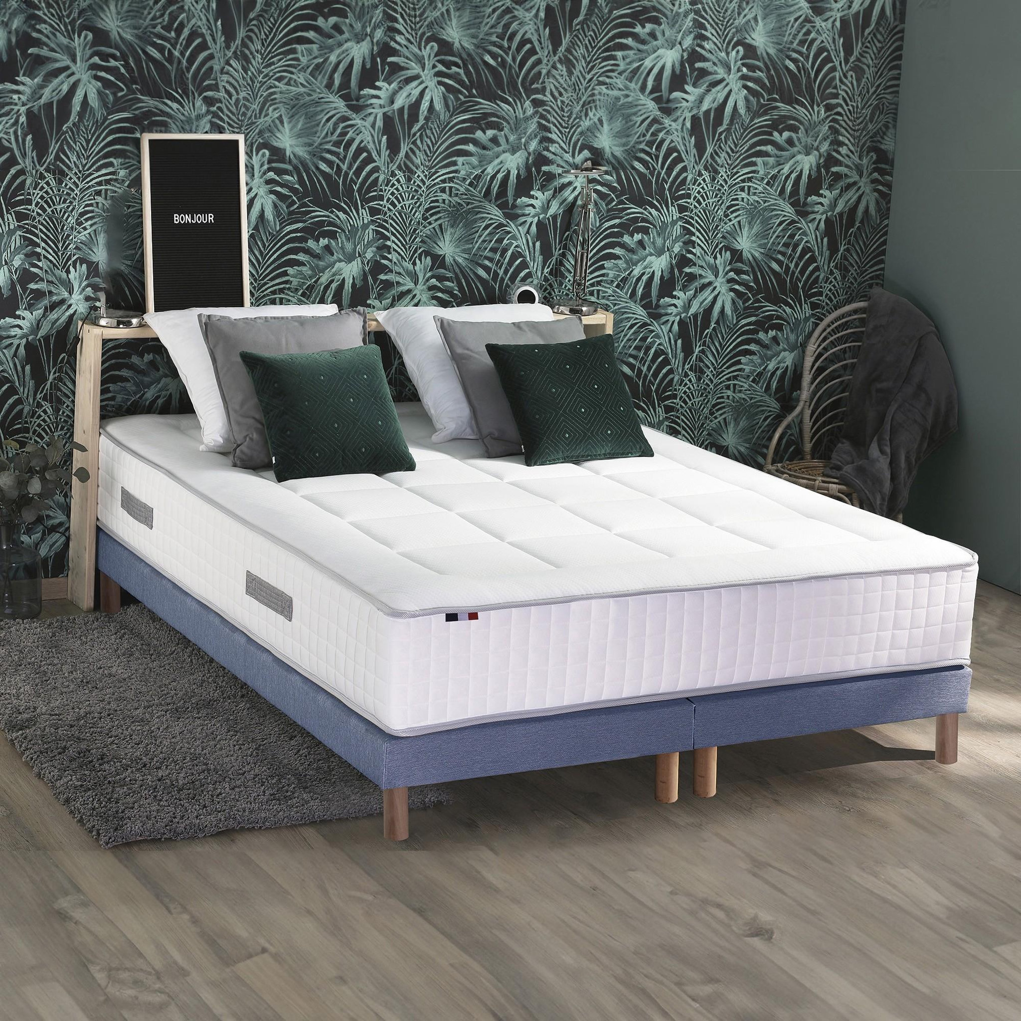 Voir la diapositive 1 : IDLITERIE Ensemble matelas Ressort 7 zones + sommier + oreiller + couette - FABRICATION FRANCAISE
