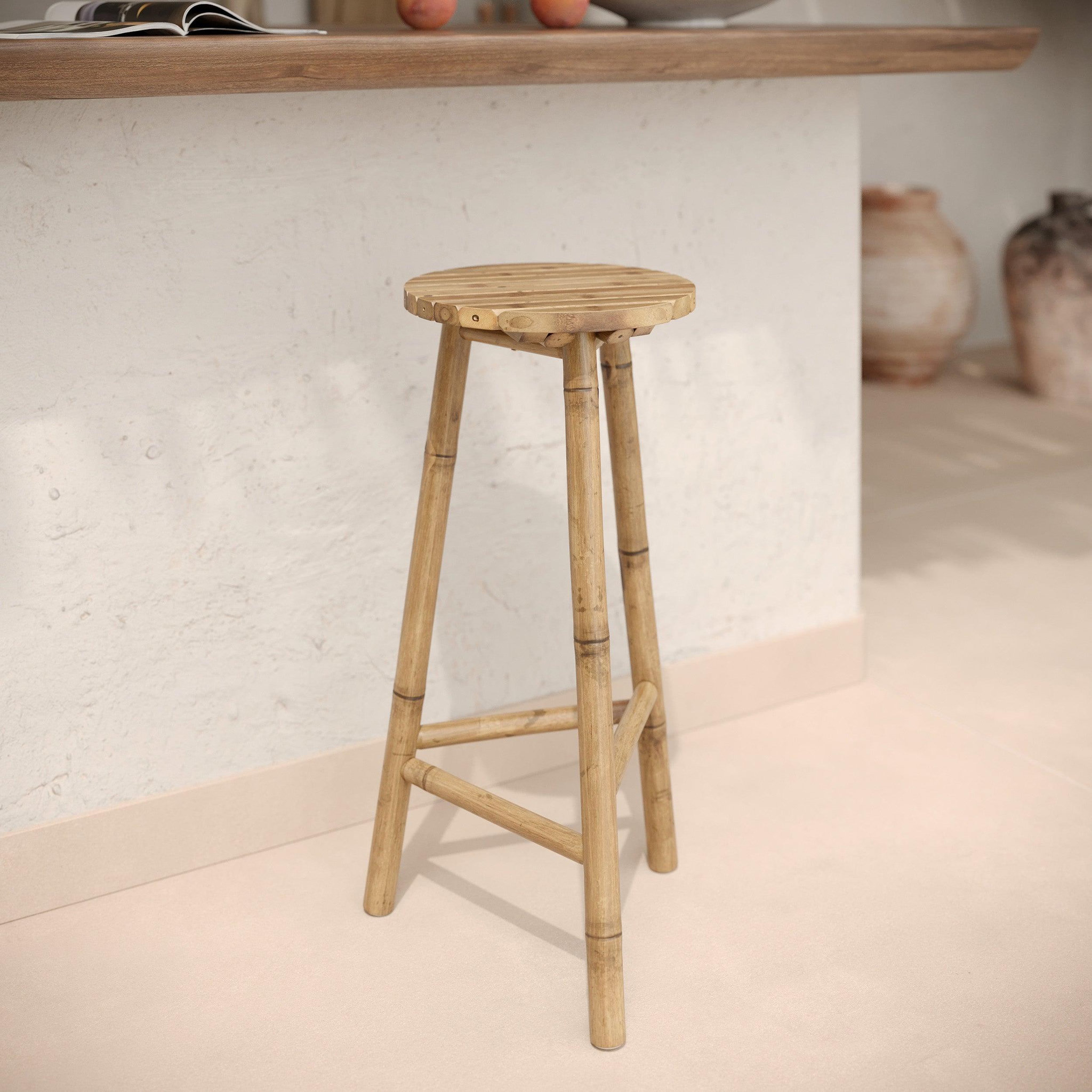 Voir la diapositive 2 : MAISON PAVANE Tabouret de bar extérieur en bambou 74 cm-eli