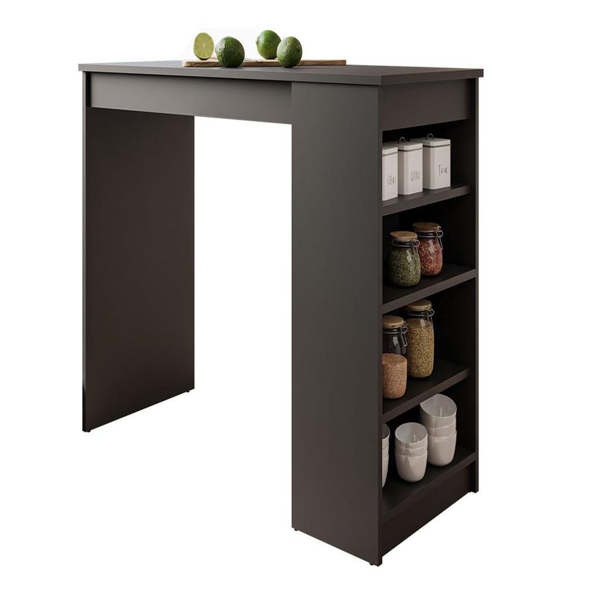 BEST MOBILIER Drazic - table de bar avec rangements - noir - de 2 à 4 personnes. Coloris disponibles : Noir