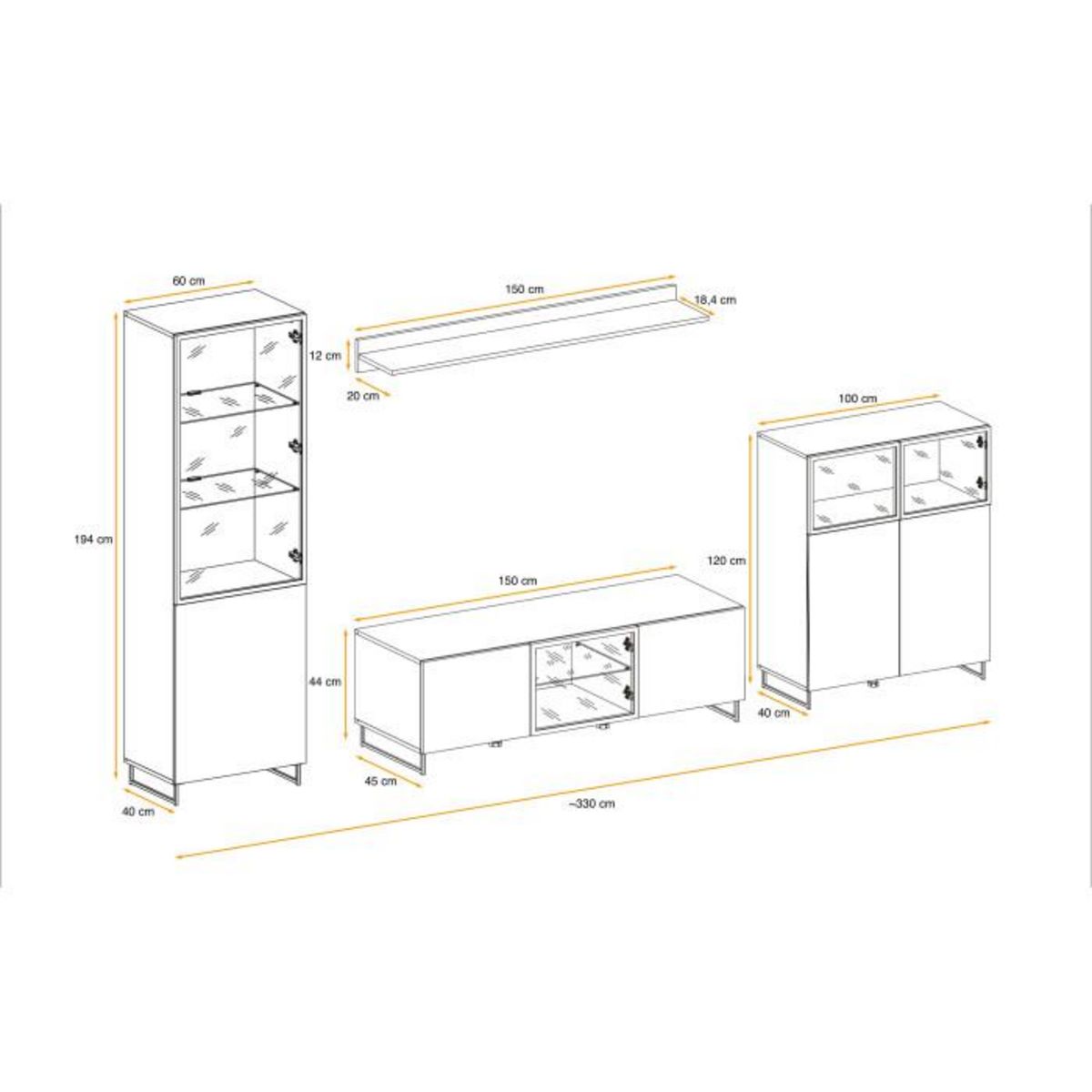 Paris Prix Ensemble Meuble TV Design  Plank  330cm Naturel