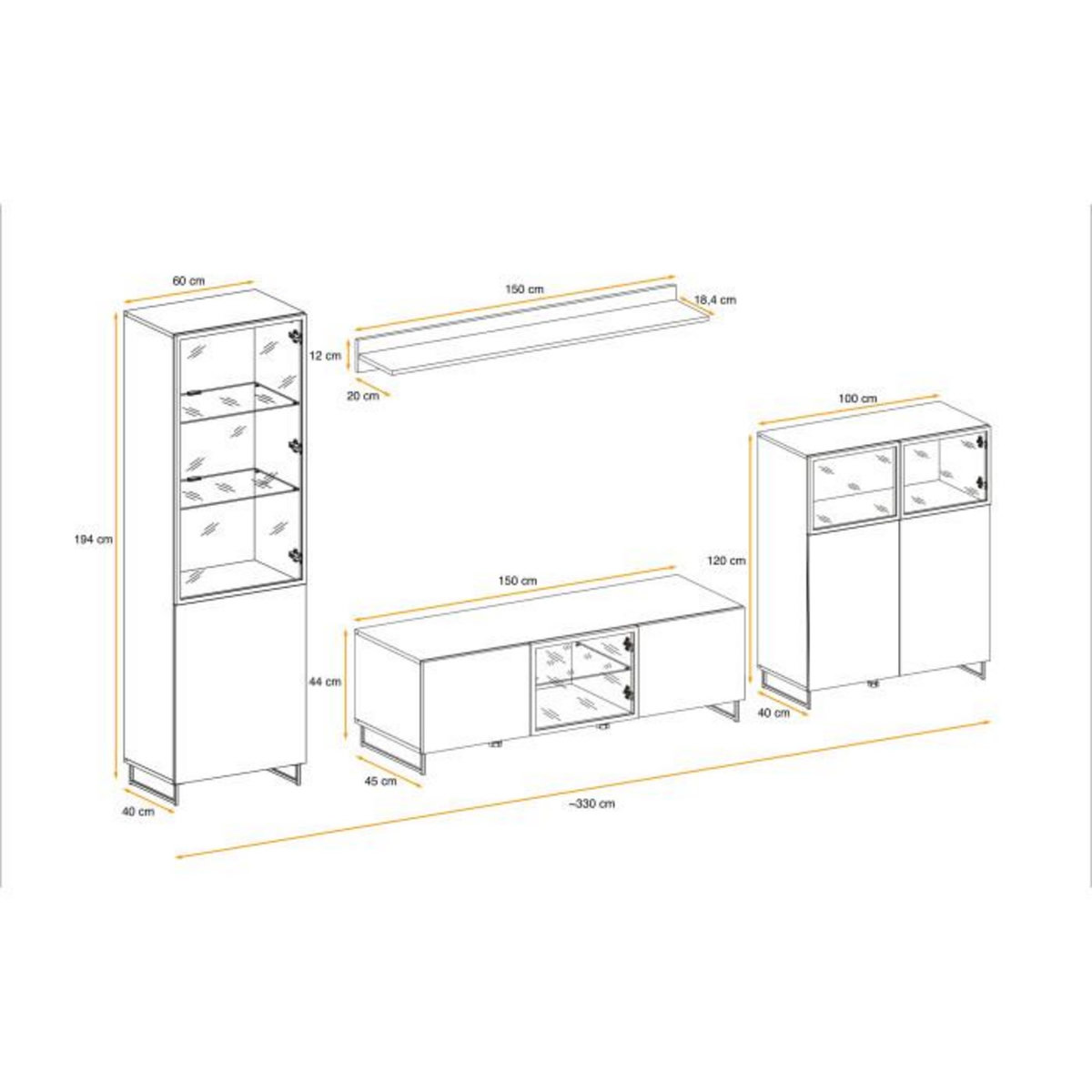 Paris Prix Ensemble Meuble TV Design  Plank  330cm Naturel