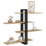 ID MARKET Etagère murale avec étagères coulissantes ORA 4 niveaux façon hêtre et noir