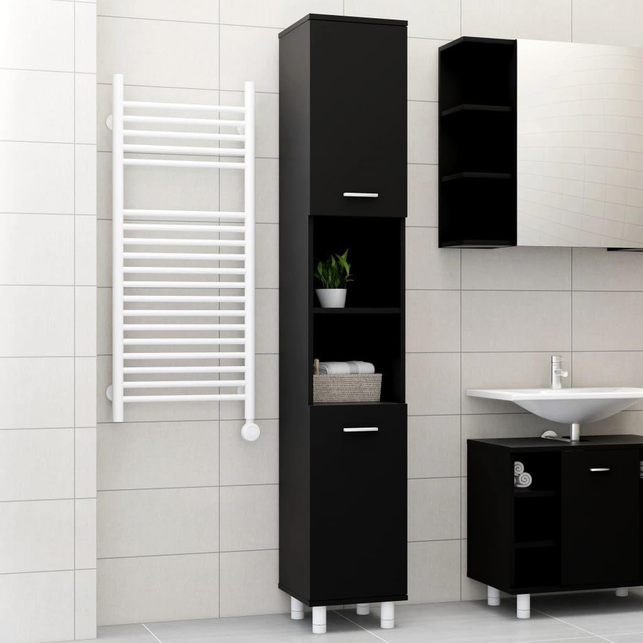Voir la diapositive 1 : VIDAXL Armoire de salle de bain Noir 30x30x179 cm Bois d'ingenierie